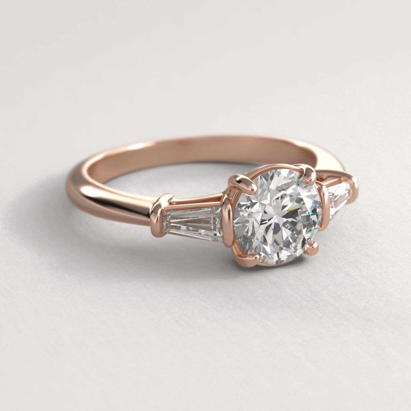 Tapered Baguette Diamond Three Stone Engagement Ring In 14K Rose Gold