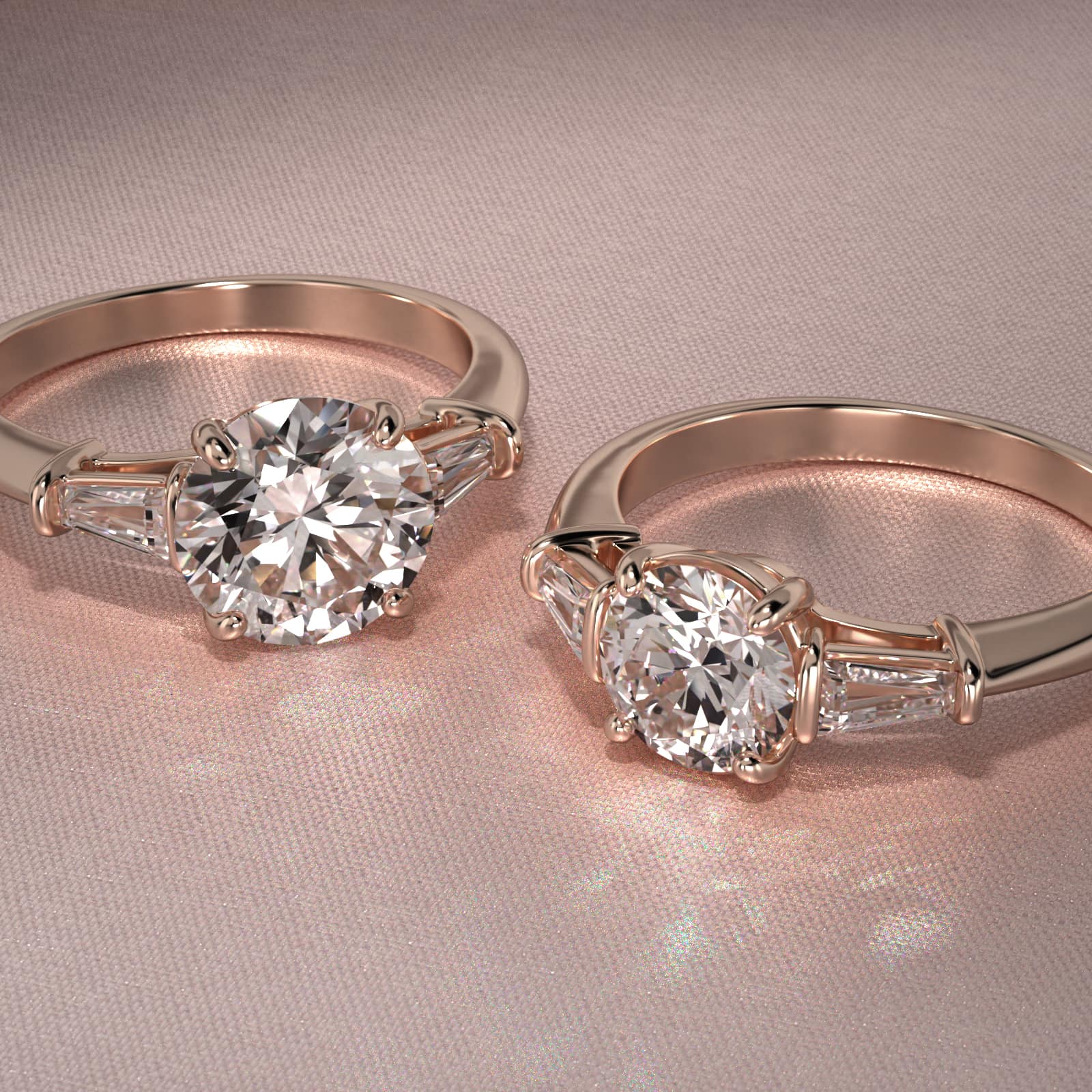 Tapered Baguette Diamond Three Stone Engagement Ring In 14K Rose Gold