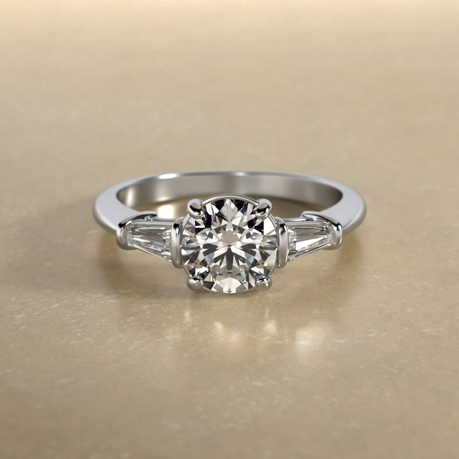 Tapered Baguette Diamond Three Stone Engagement Ring In 14K White Gold