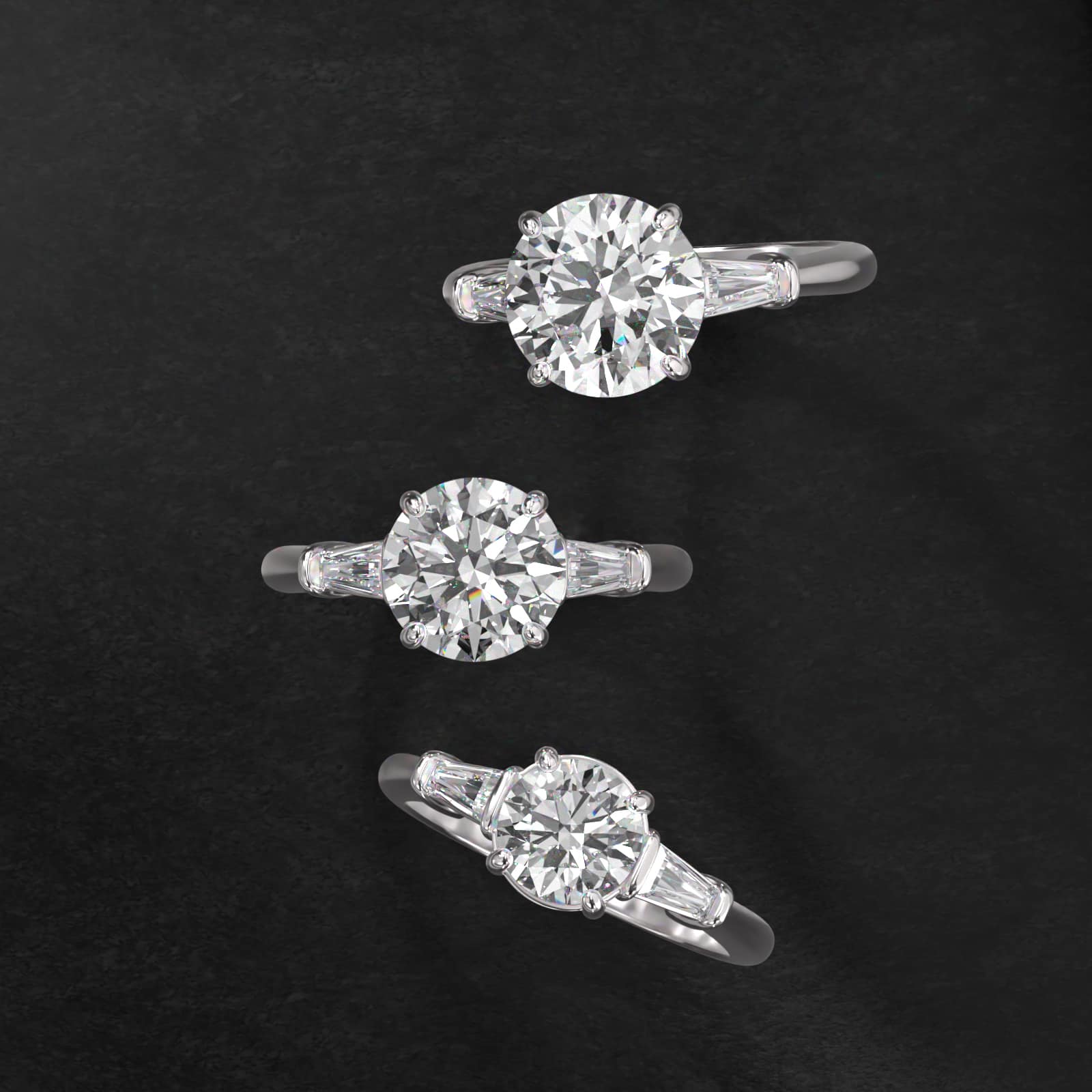 Tapered Baguette Diamond Three Stone Engagement Ring In 14K White Gold