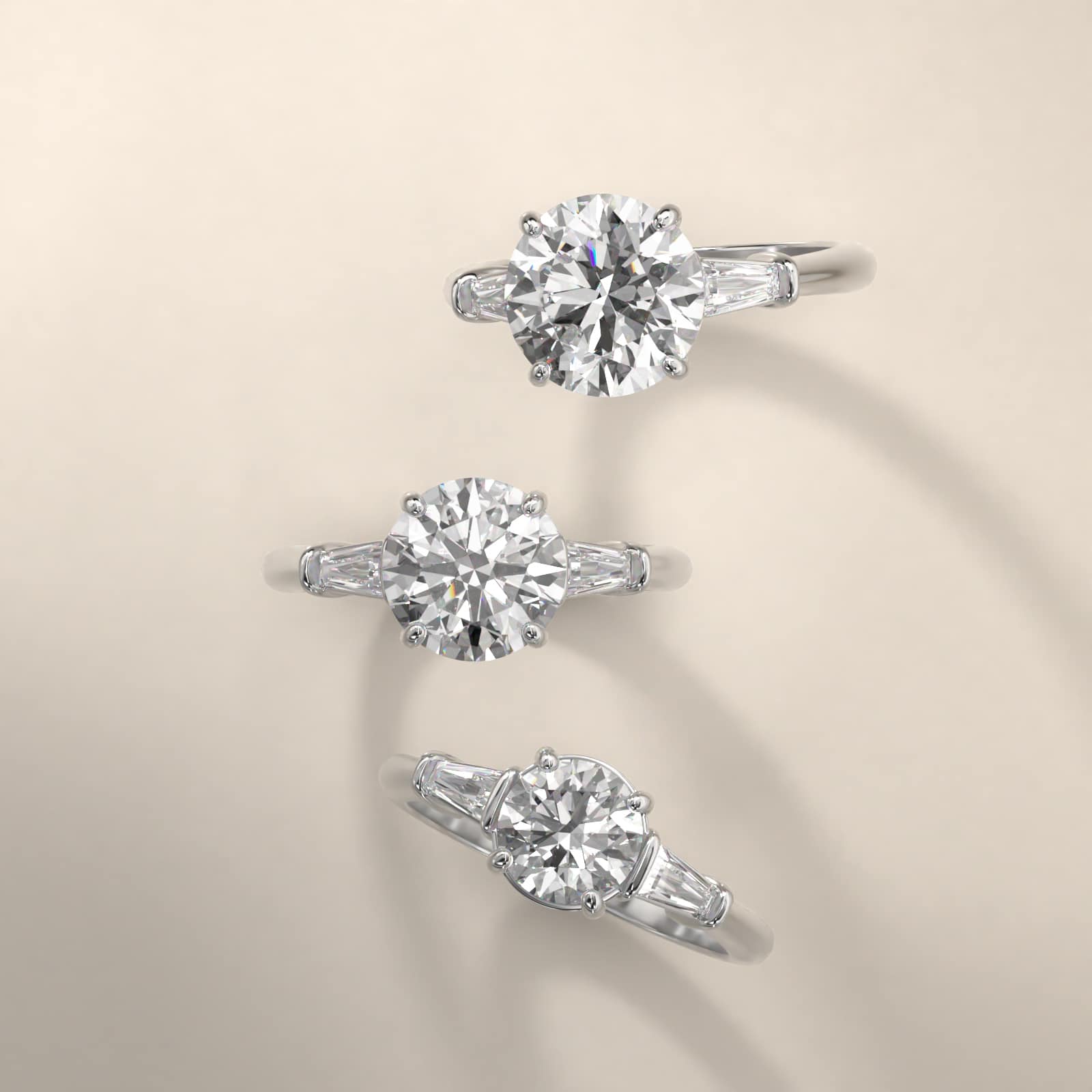 Tapered Baguette Diamond Three Stone Engagement Ring In Platinum