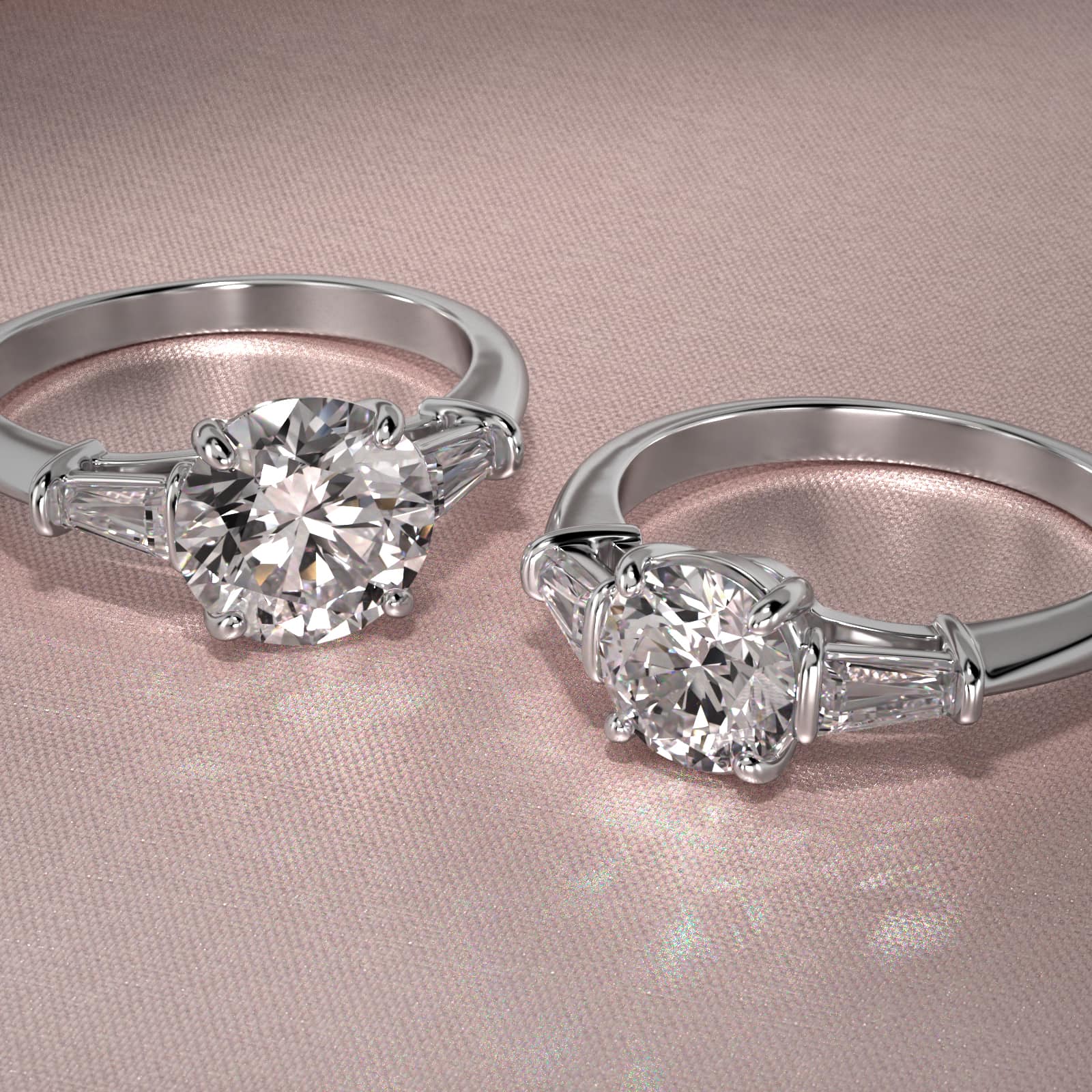 Tapered Baguette Diamond Three Stone Engagement Ring In 18K White Gold