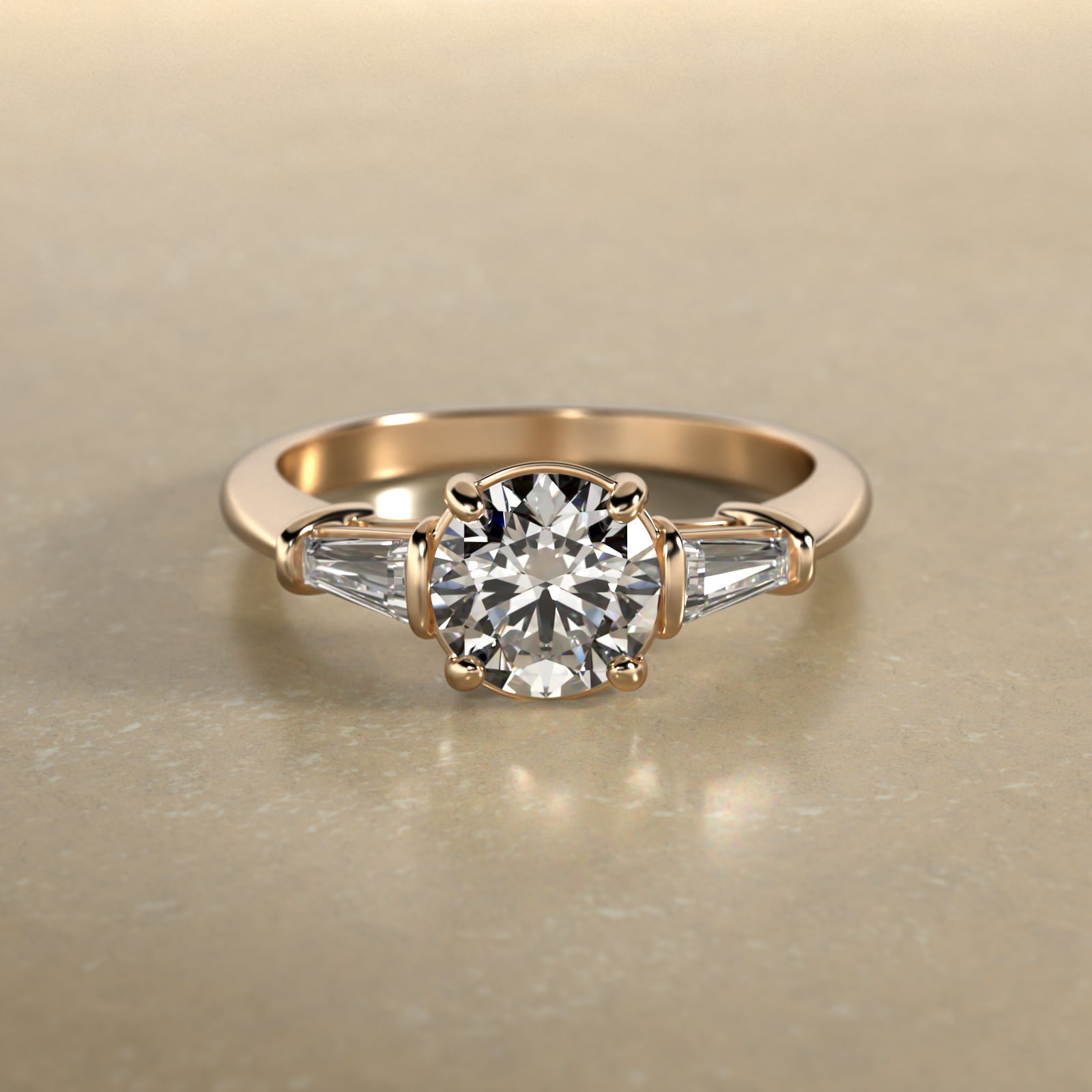 Tapered Baguette Lab-Grown Diamond Three Stone Engagement Ring In 18K Yellow Gold