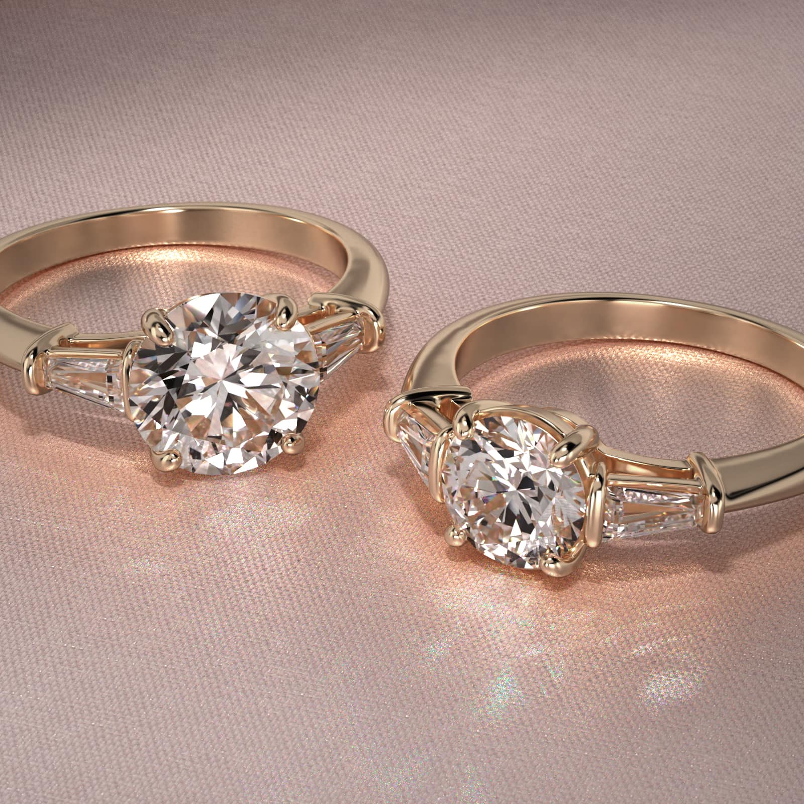 Tapered Baguette Lab-Grown Diamond Three Stone Engagement Ring In 14K Yellow Gold