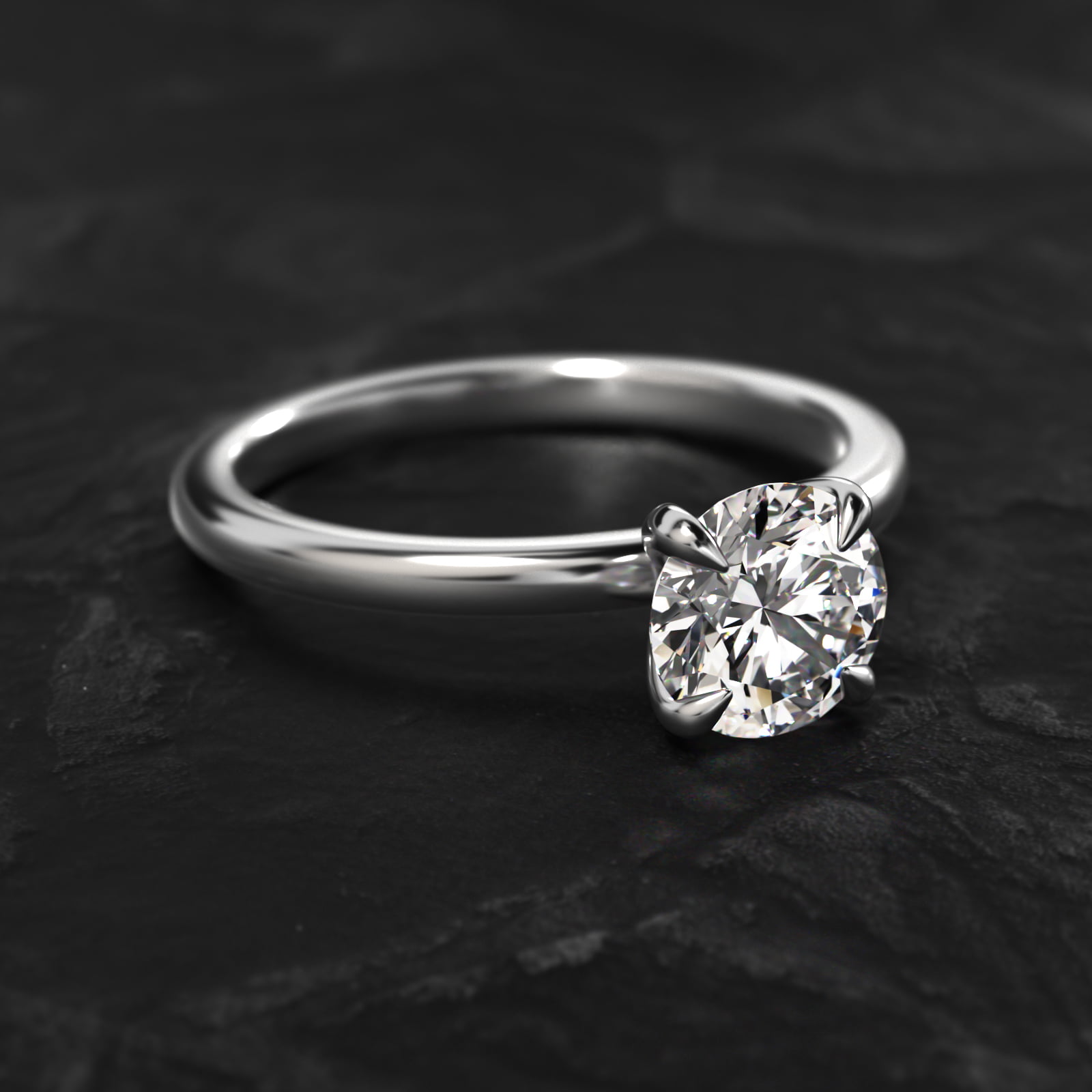 Flush Fit Claw Prong Solitaire Engagement Ring In 18K White Gold
