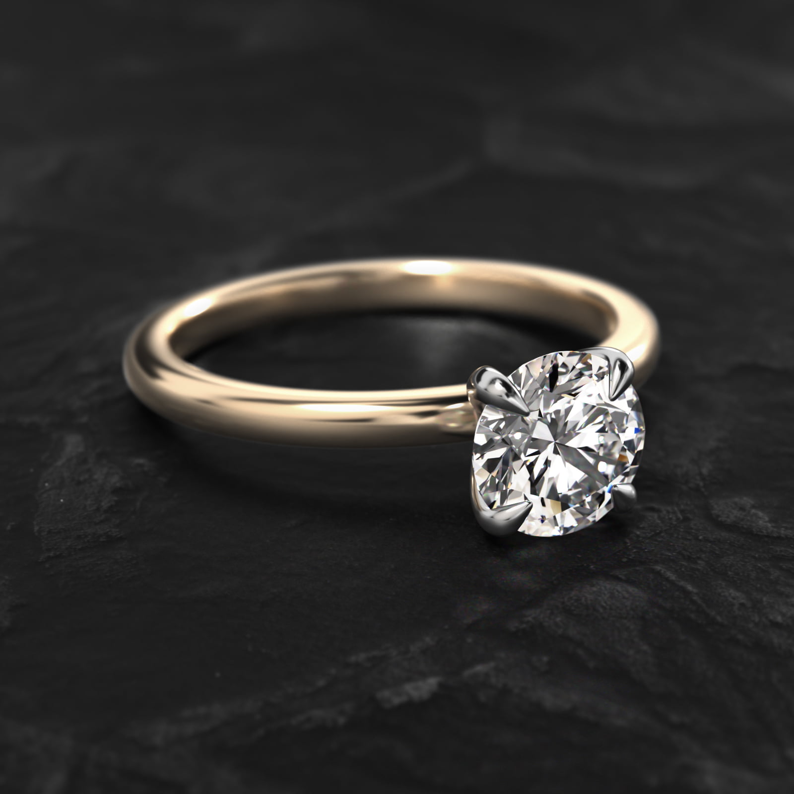 Flush Fit Claw Prong Solitaire Engagement Ring In 18K Yellow Gold