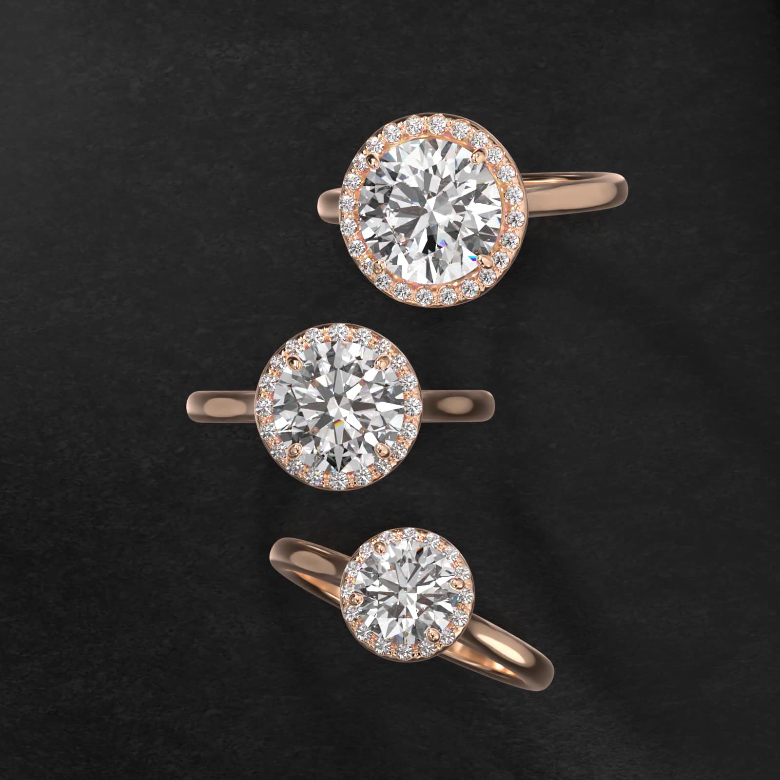 Pavé Diamond Halo Engagement Ring In 14K Rose Gold (Round)
