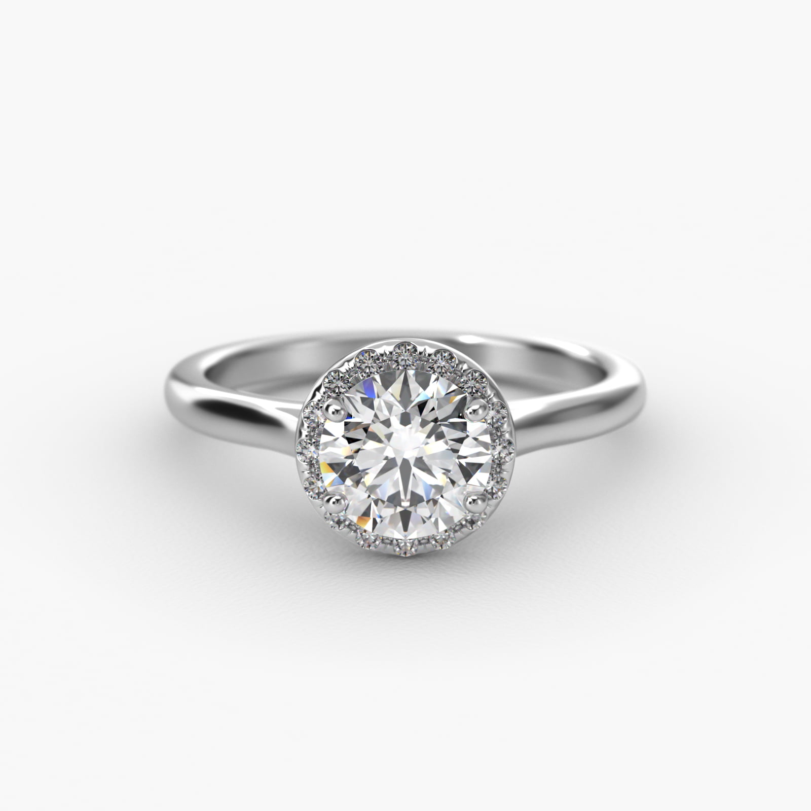 Pavé Diamond Halo Engagement Ring In Platinum (Round)