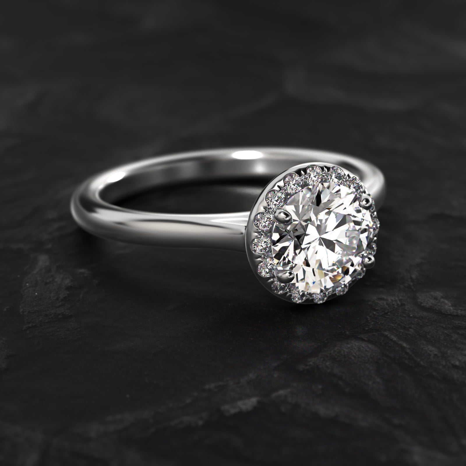 Pavé Diamond Halo Engagement Ring In 14K White Gold (Round)