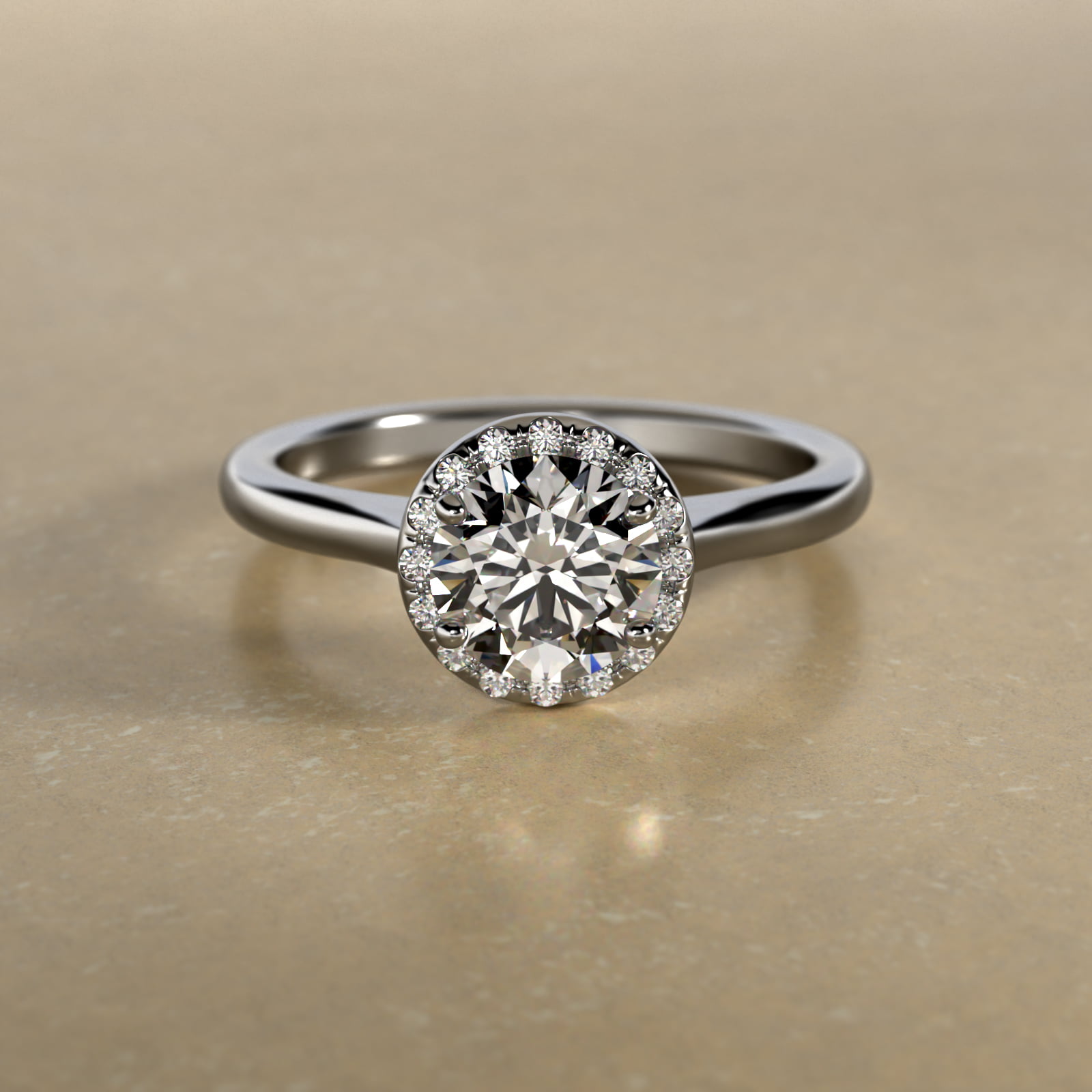 Pavé Diamond Halo Engagement Ring In 18K White Gold (Round)
