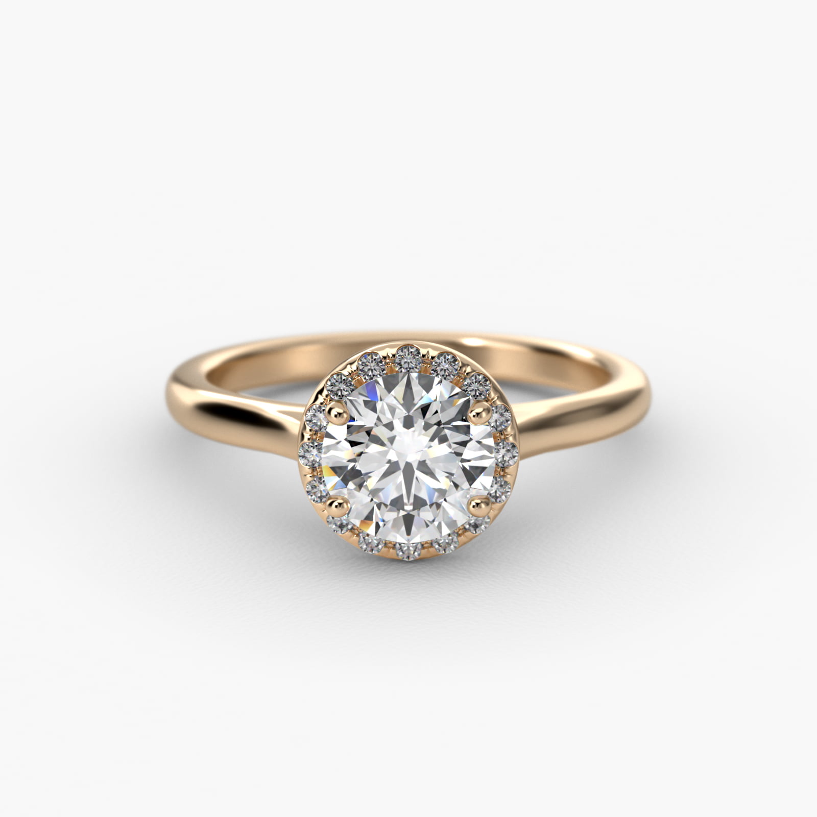 Pavé Diamond Halo Engagement Ring In 14K Yellow Gold (Round)