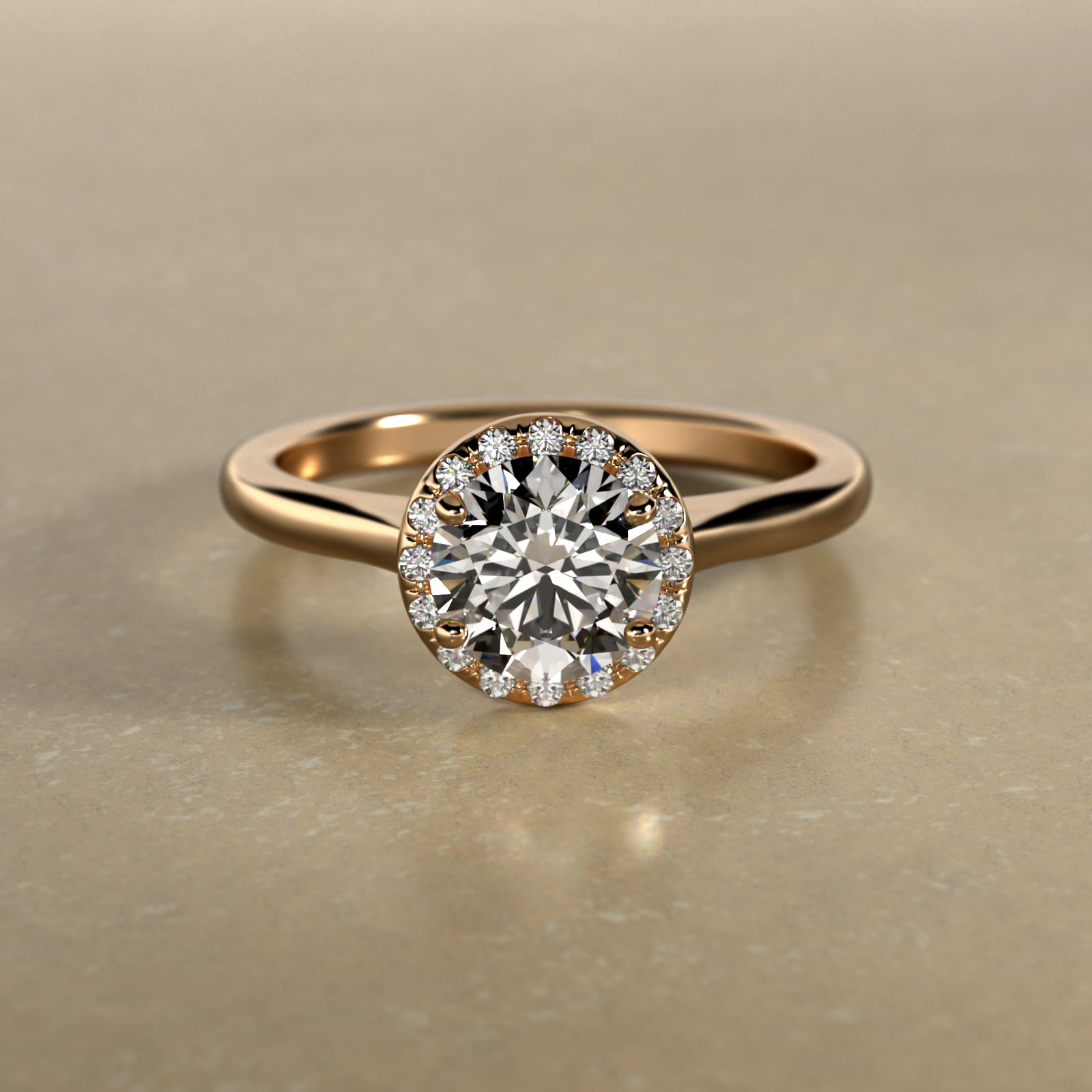 Pavé Diamond Halo Engagement Ring In 18K Yellow Gold (Round)