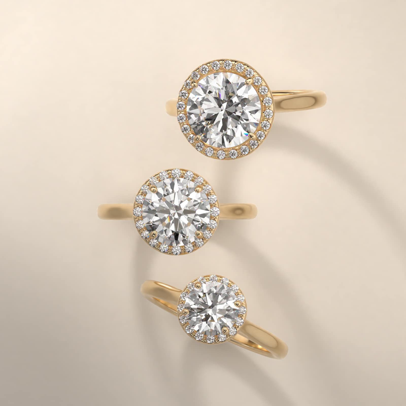 Pavé Diamond Halo Engagement Ring In 14K Yellow Gold (Round)