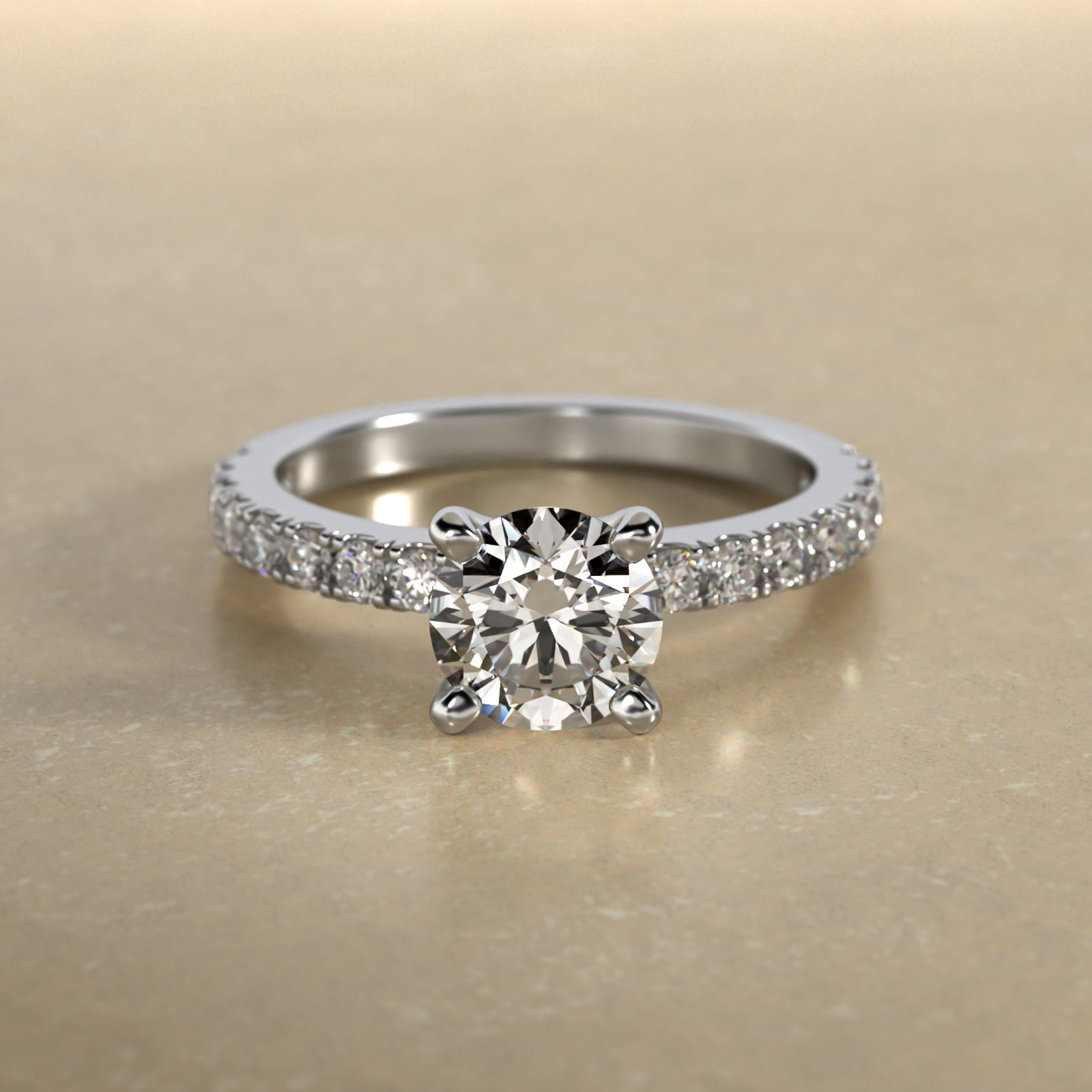 14K White Gold 2.0mm Art Nouveau Pavé Set Diamond Engagement Ring