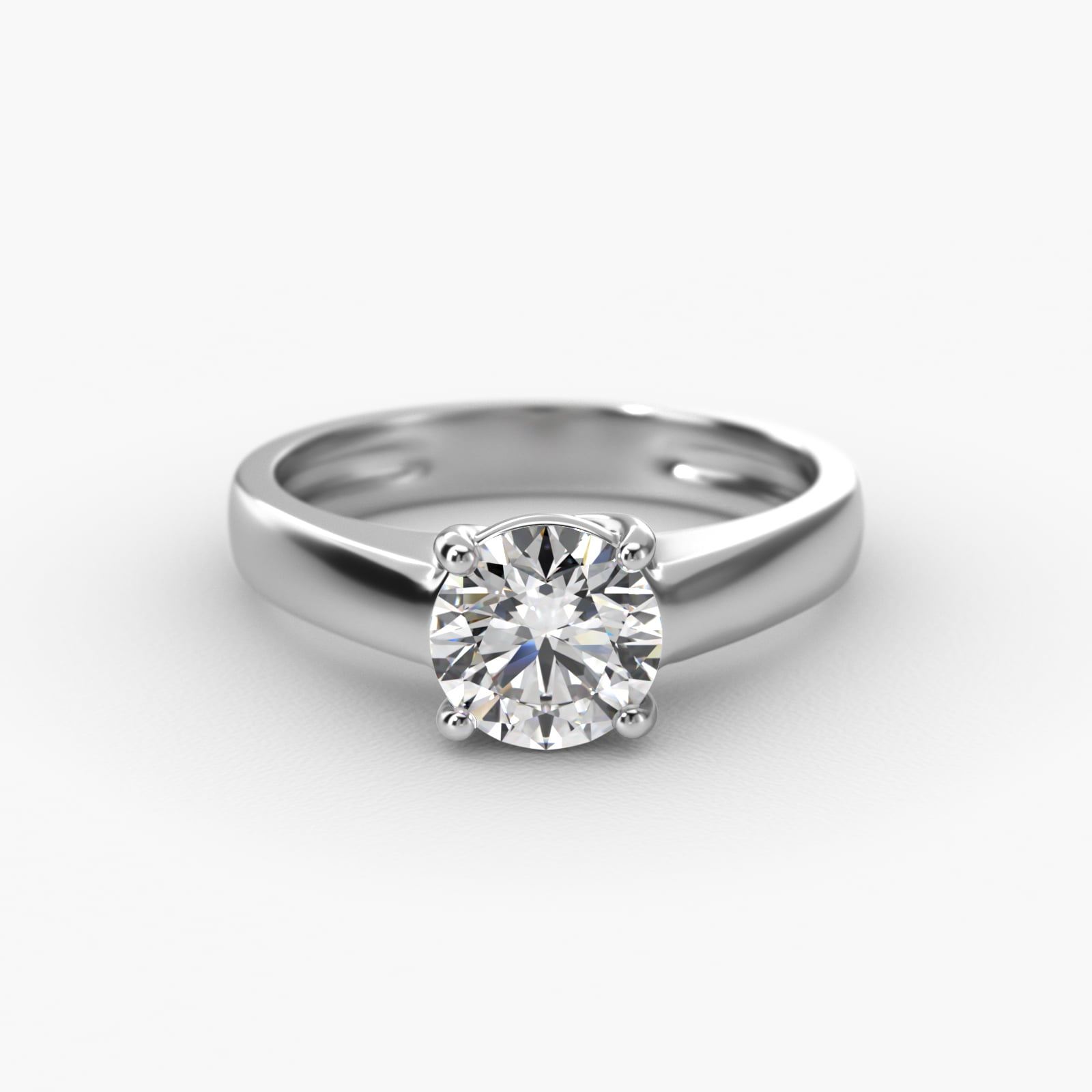 Thin Cross Prong Solitaire Engagement Ring In 18K White Gold