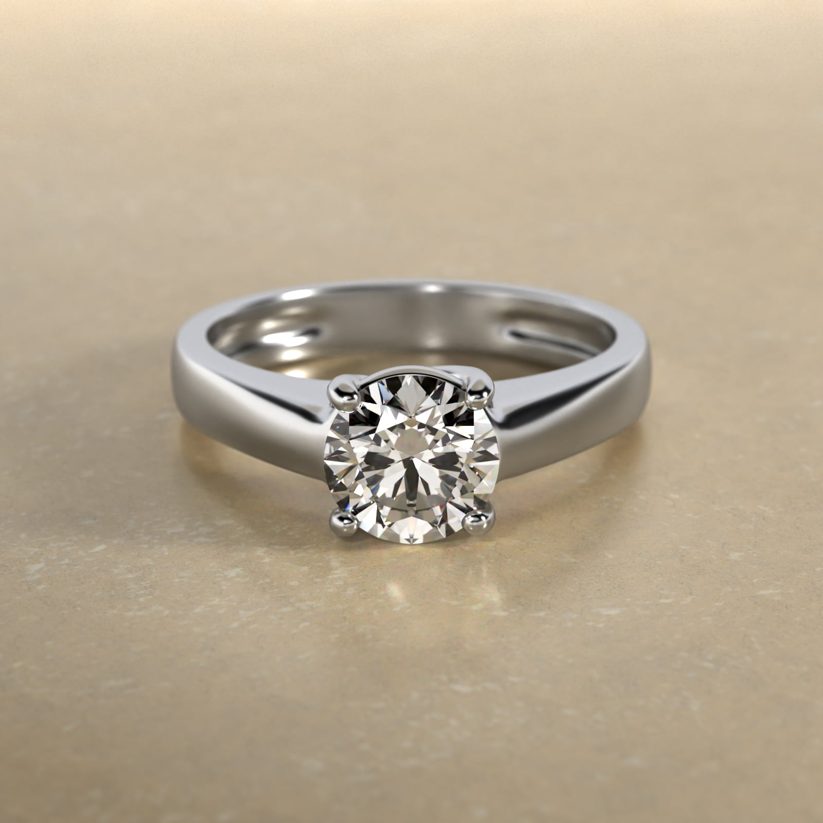 Thin Cross Prong Solitaire Engagement Ring In Platinum