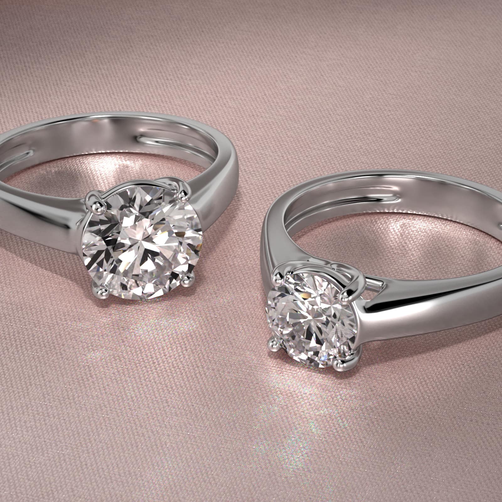 Thin Cross Prong Solitaire Engagement Ring In 18K White Gold