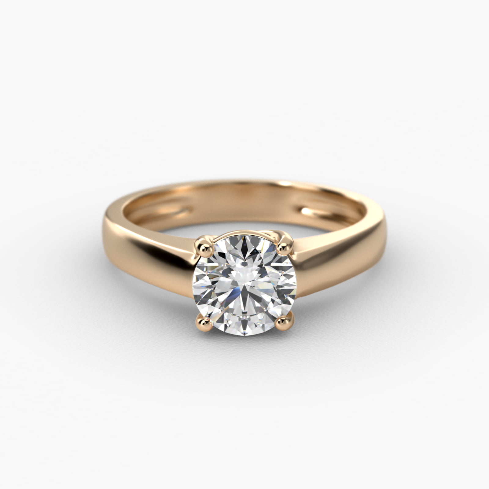 Thin Cross Prong Solitaire Engagement Ring In 14K Yellow Gold