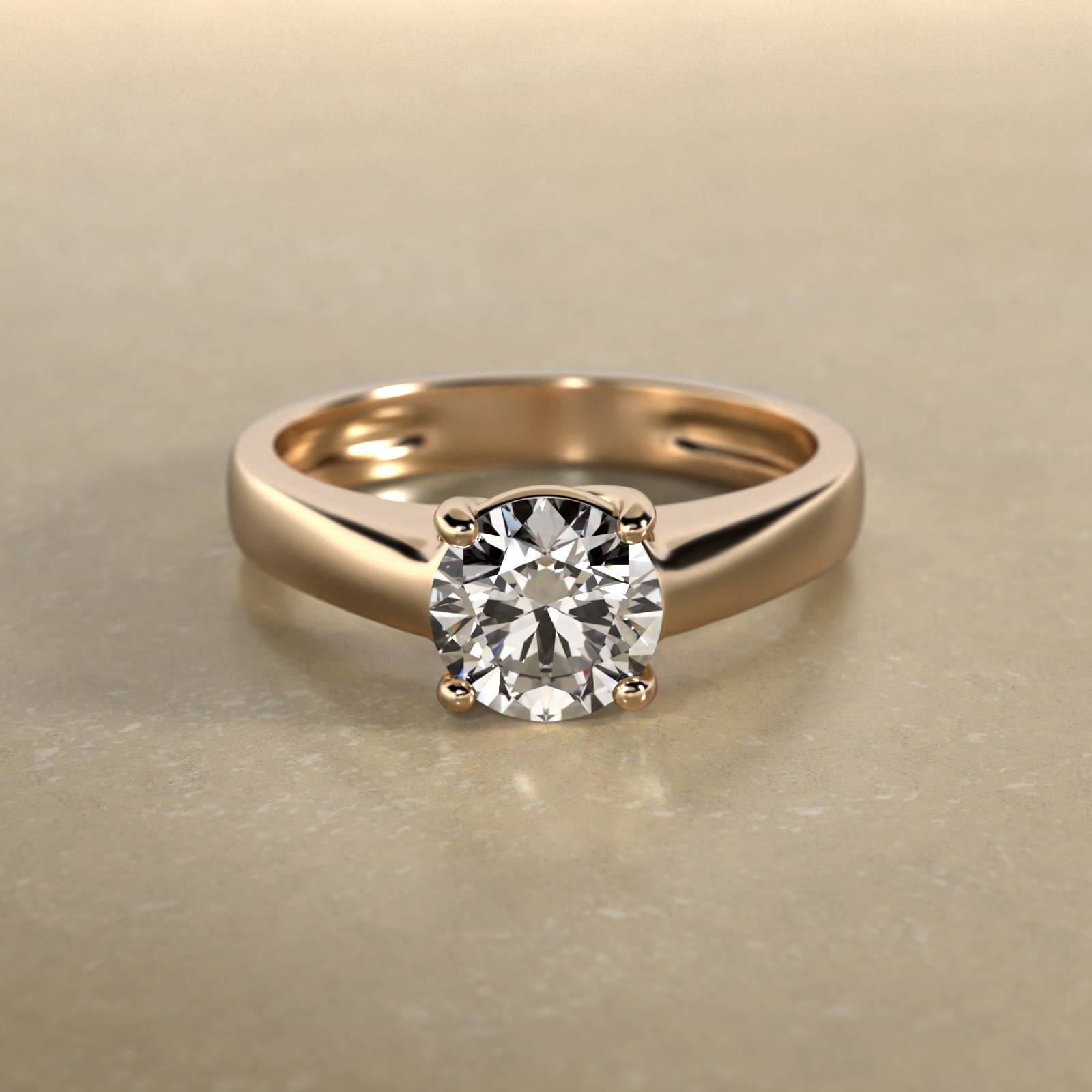 Thin Cross Prong Solitaire Engagement Ring In 18K Yellow Gold