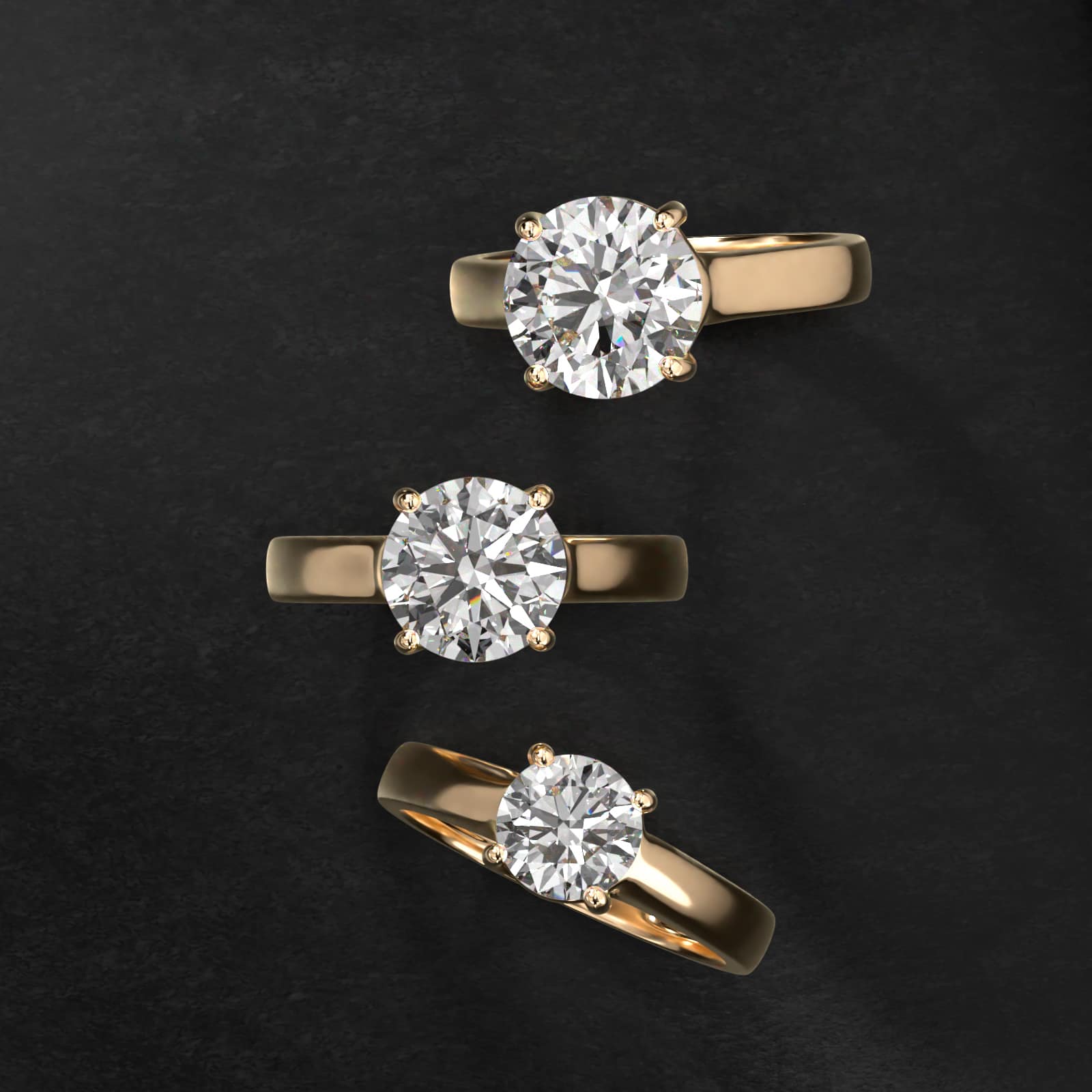 Thin Cross Prong Solitaire Engagement Ring In 14K Yellow Gold