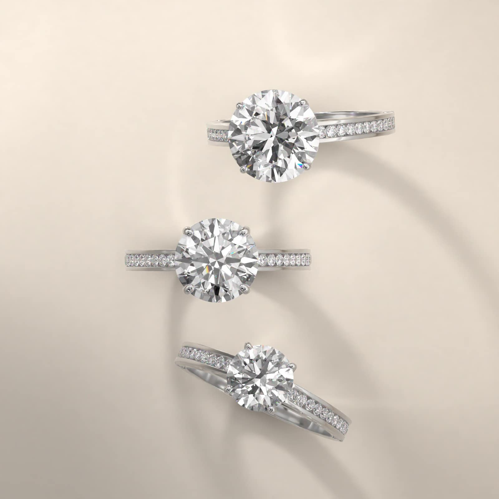 Engraved Engagement Ring With Channel Set Round Diamonds In 14K White Gold