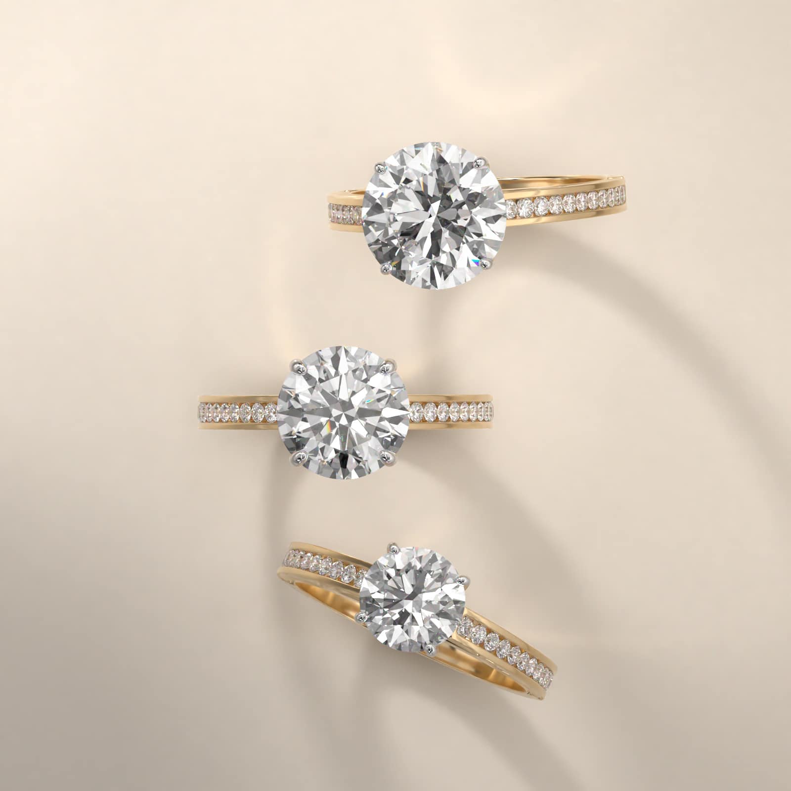 Engraved Engagement Ring With Channel Set Round Diamonds In 14K Yellow Gold