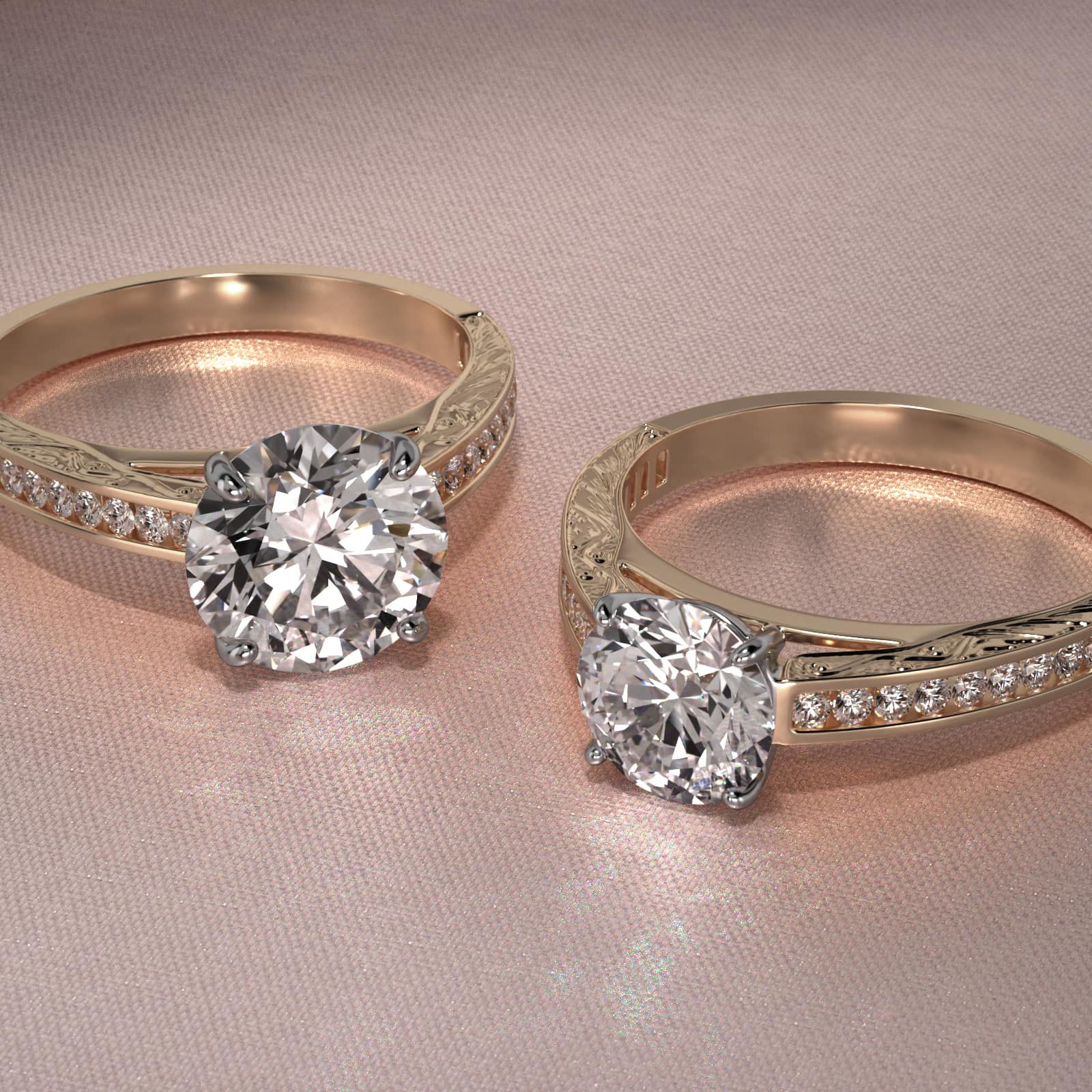 Engraved Engagement Ring With Channel Set Round Diamonds In 18K Yellow Gold