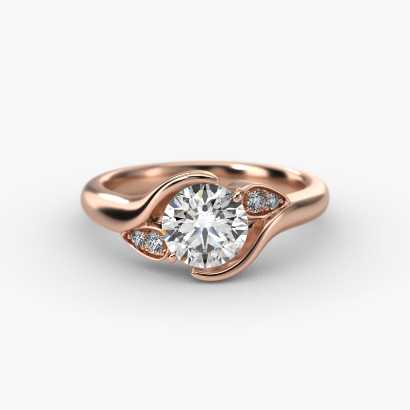 Modern Leaf Bypass Side Stone Diamond Engagement Ring In 14K Rose Gold