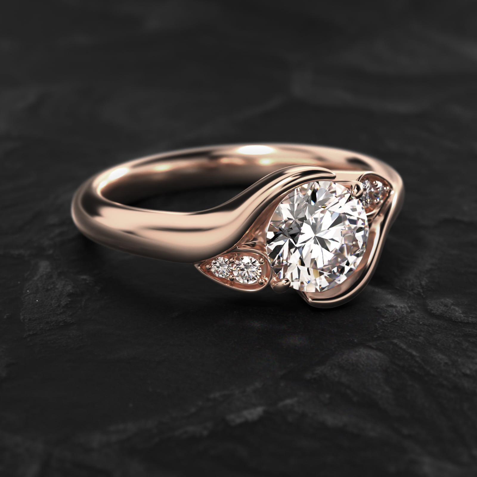 Modern Leaf Bypass Side Stone Diamond Engagement Ring In 14K Rose Gold