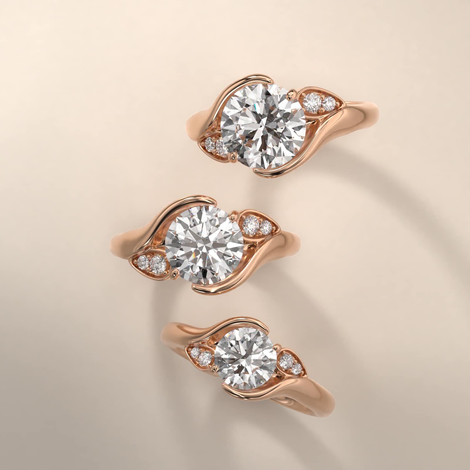 Modern Leaf Bypass Side Stone Diamond Engagement Ring In 14K Rose Gold