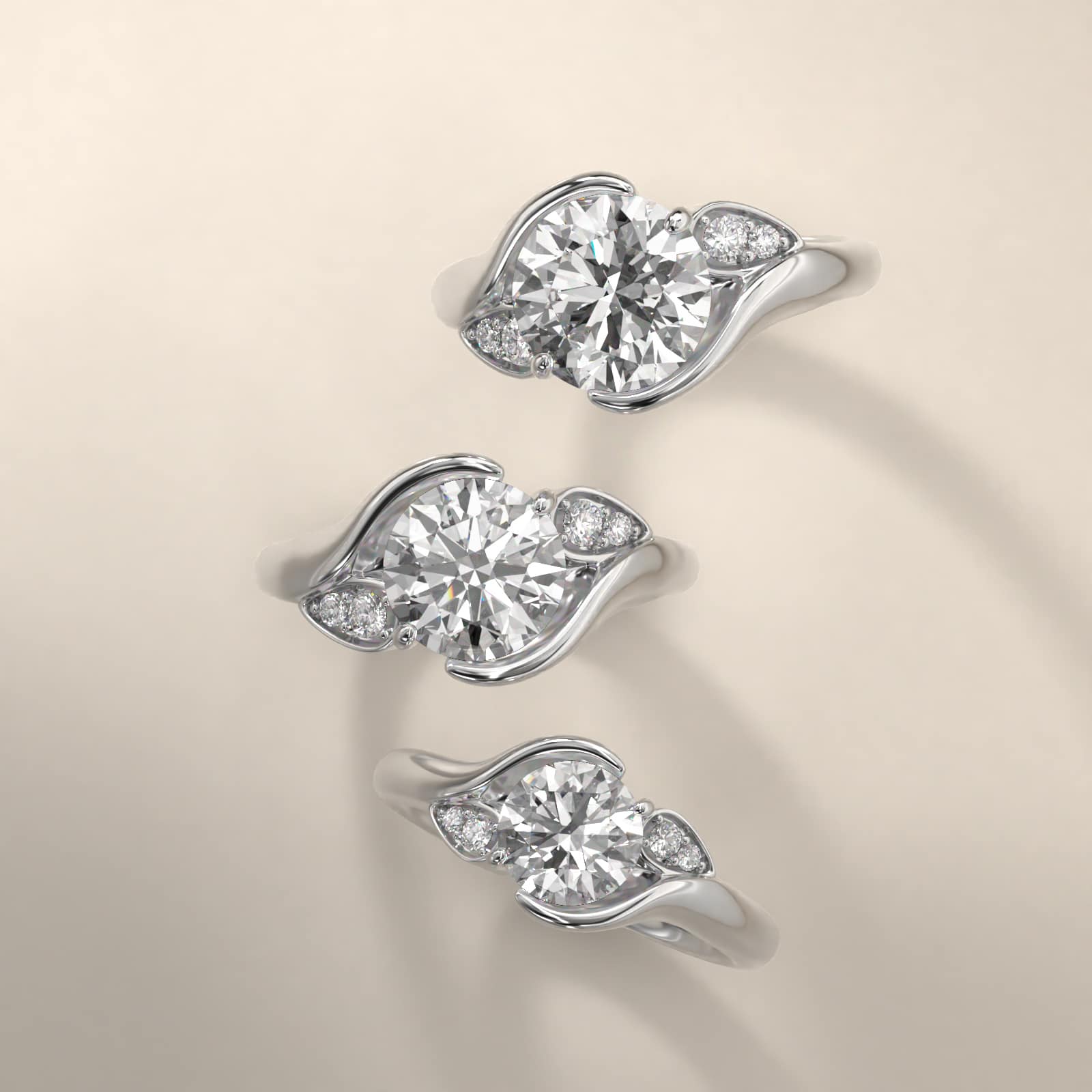 Modern Leaf Bypass Side Stone Diamond Engagement Ring In 18K White Gold