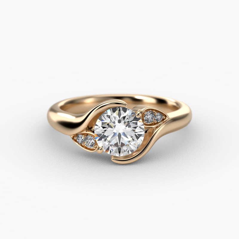 Modern Leaf Bypass Side Stone Diamond Engagement Ring In 14K Yellow Gold