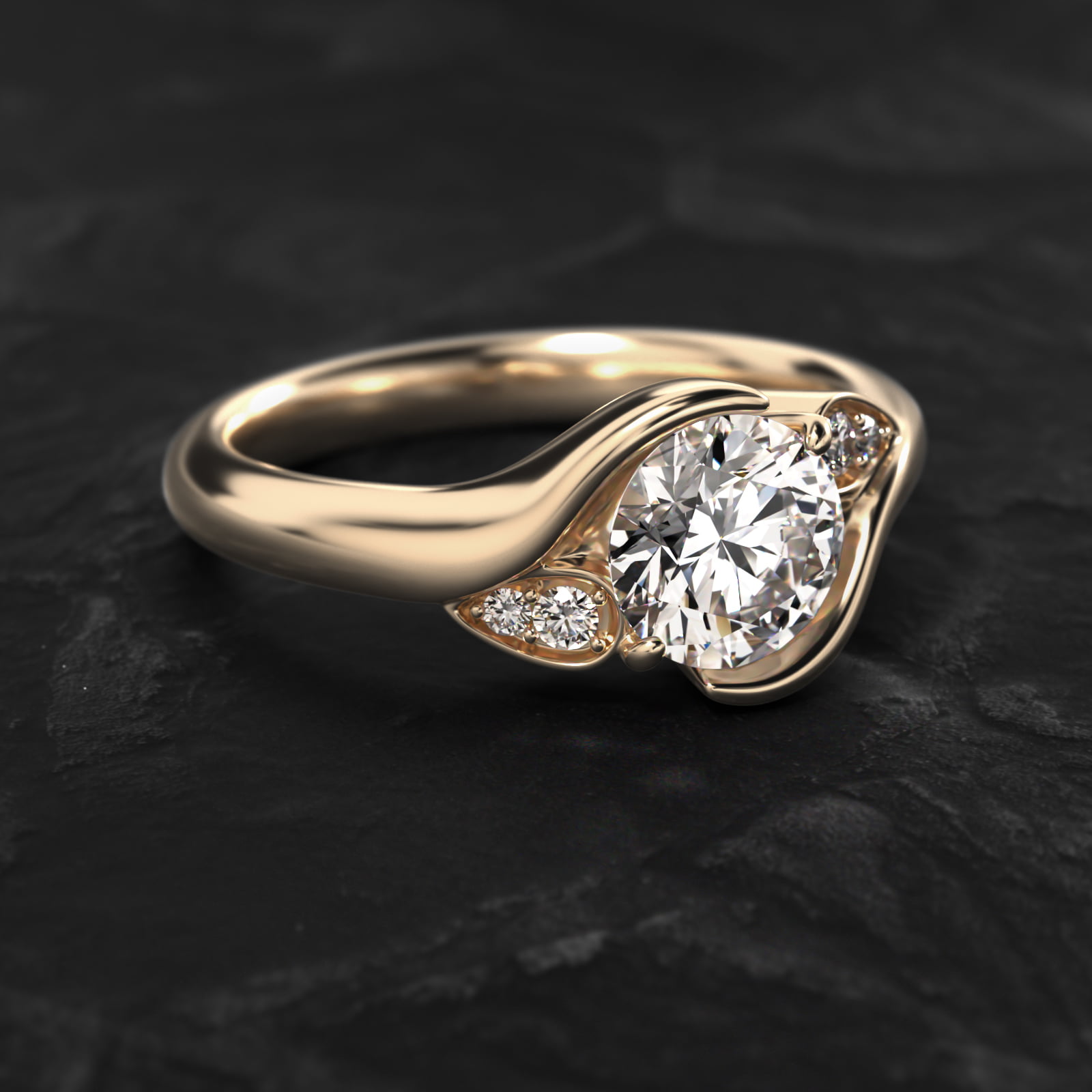 Modern Leaf Bypass Side Stone Diamond Engagement Ring In 18K Yellow Gold