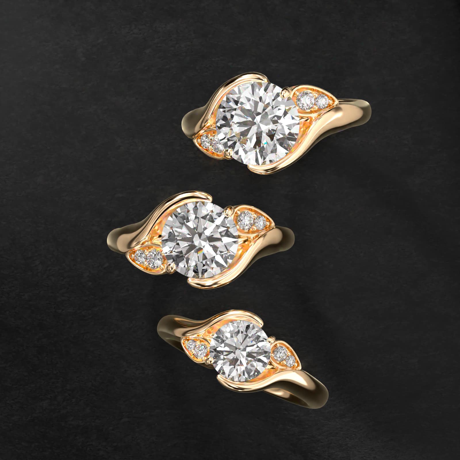 Modern Leaf Bypass Side Stone Diamond Engagement Ring In 18K Yellow Gold