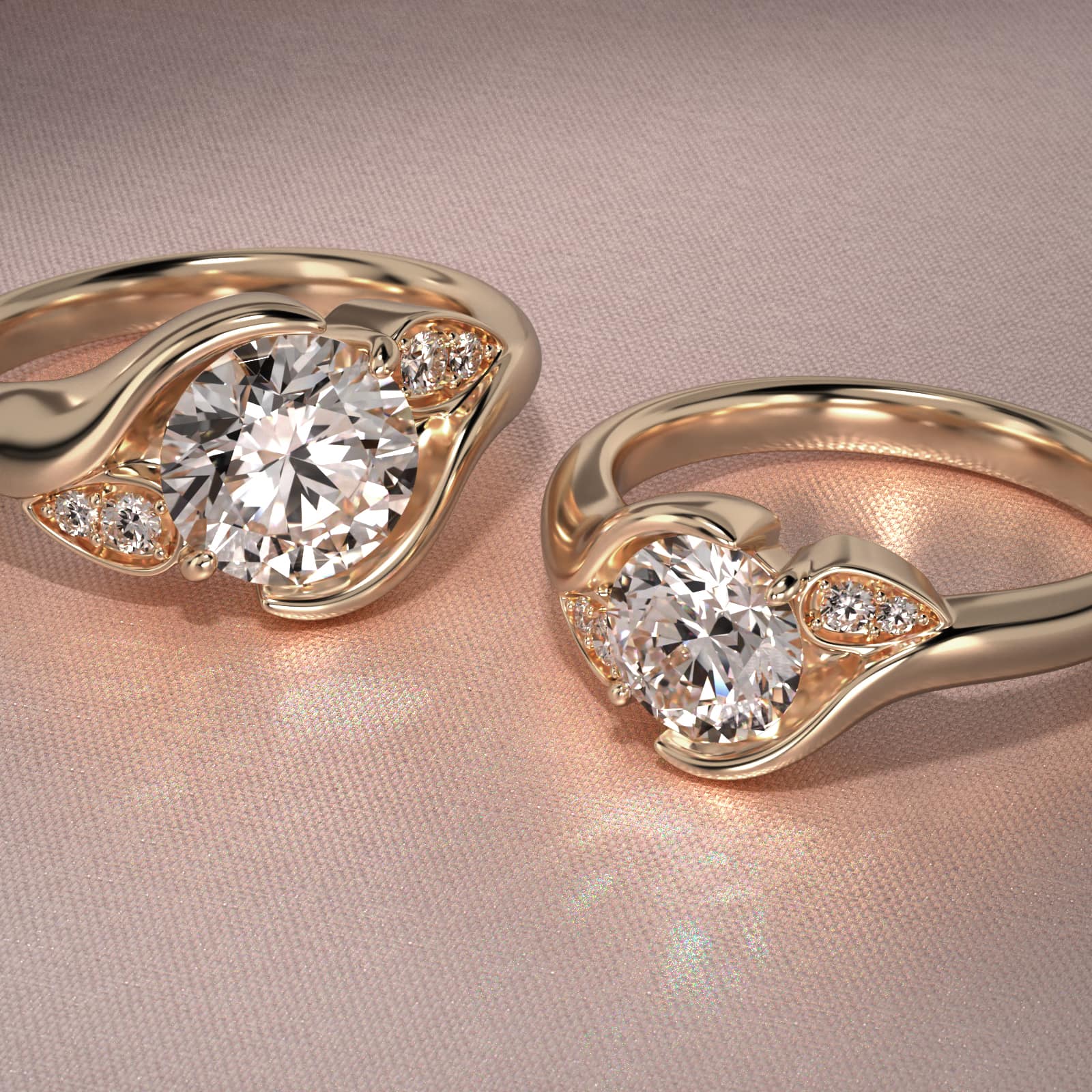 Modern Leaf Bypass Side Stone Diamond Engagement Ring In 14K Yellow Gold