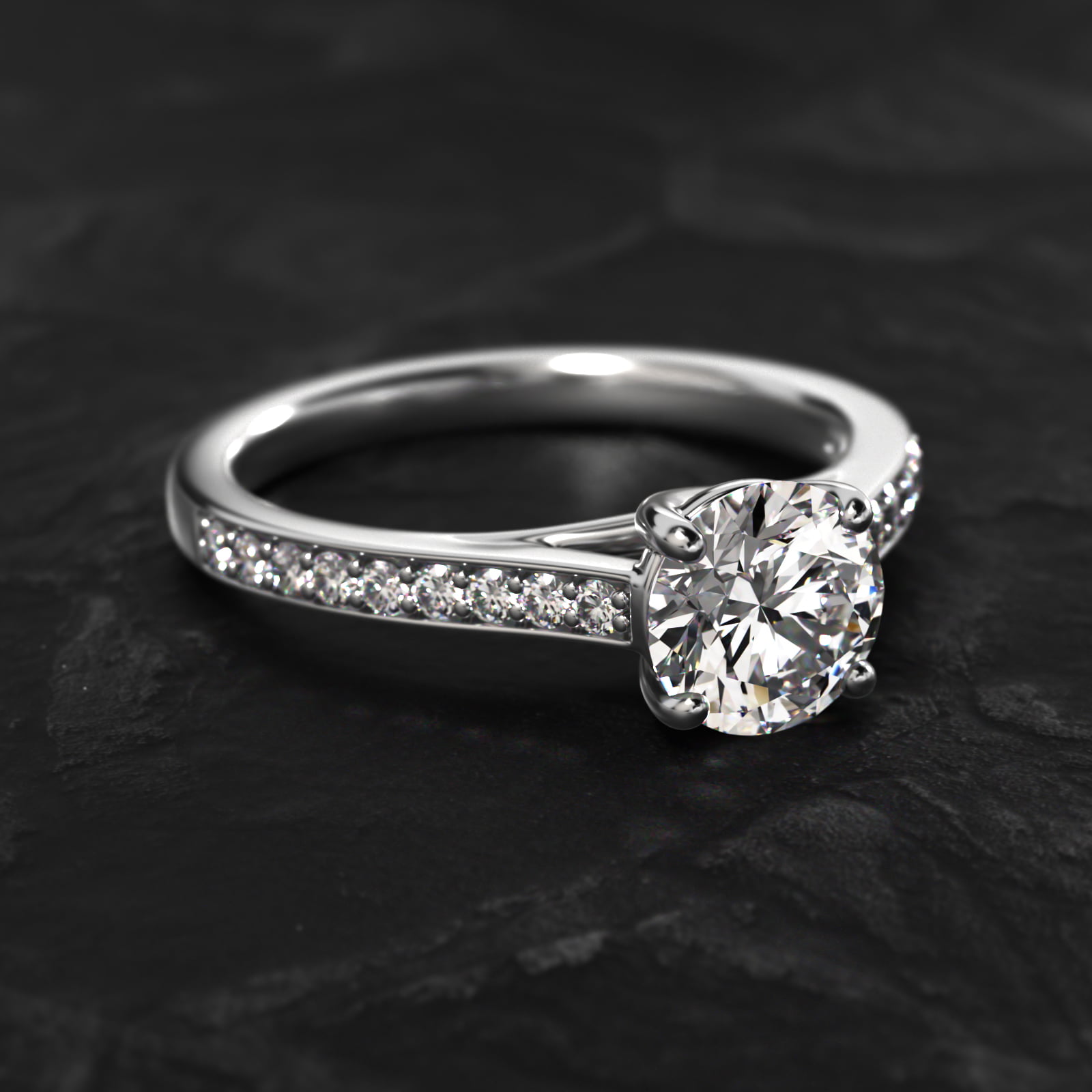 Cross Over Trellis Pavé Diamond Engagement Ring In 18K White Gold