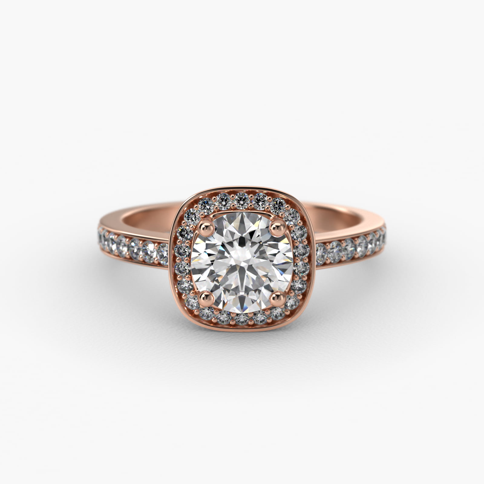 Cushion Basket Diamond Halo Engagement Ring In 14K Rose Gold