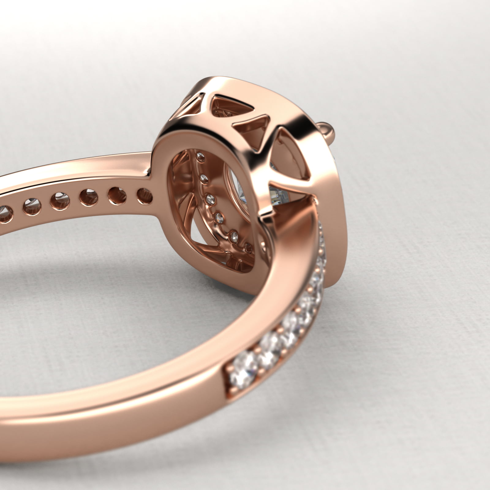 Cushion Basket Diamond Halo Engagement Ring In 14K Rose Gold