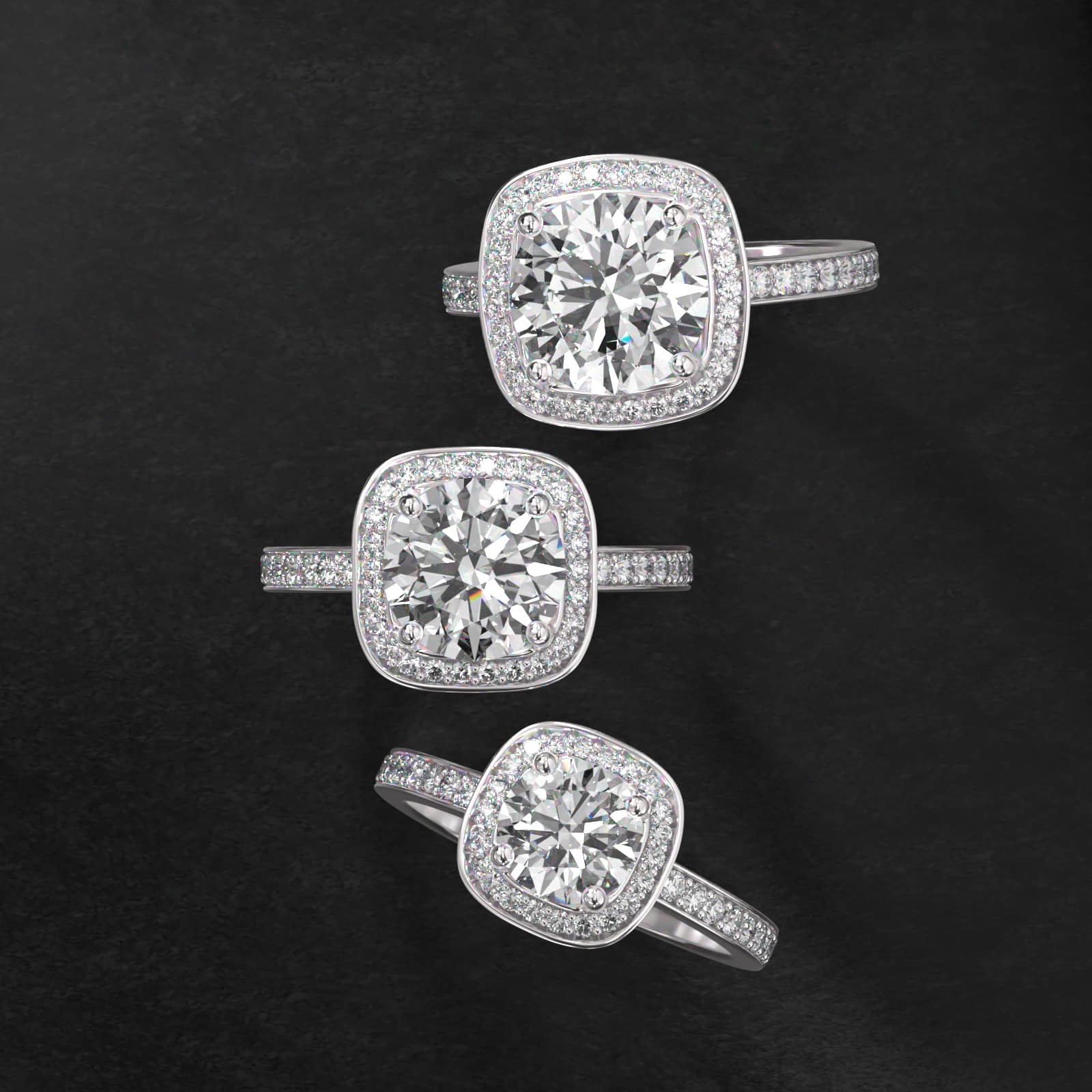 Cushion Basket Diamond Halo Engagement Ring In 14K White Gold