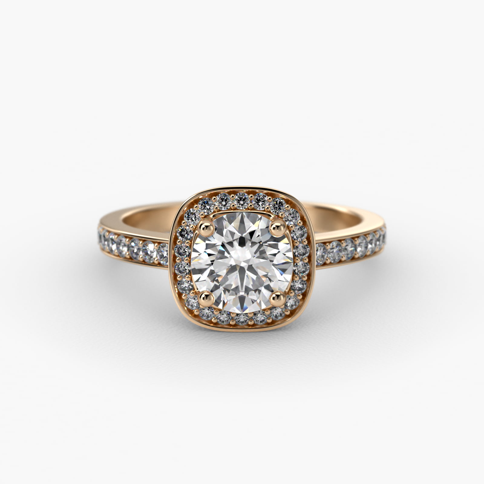 Cushion Basket Diamond Halo Engagement Ring In 14K Yellow Gold