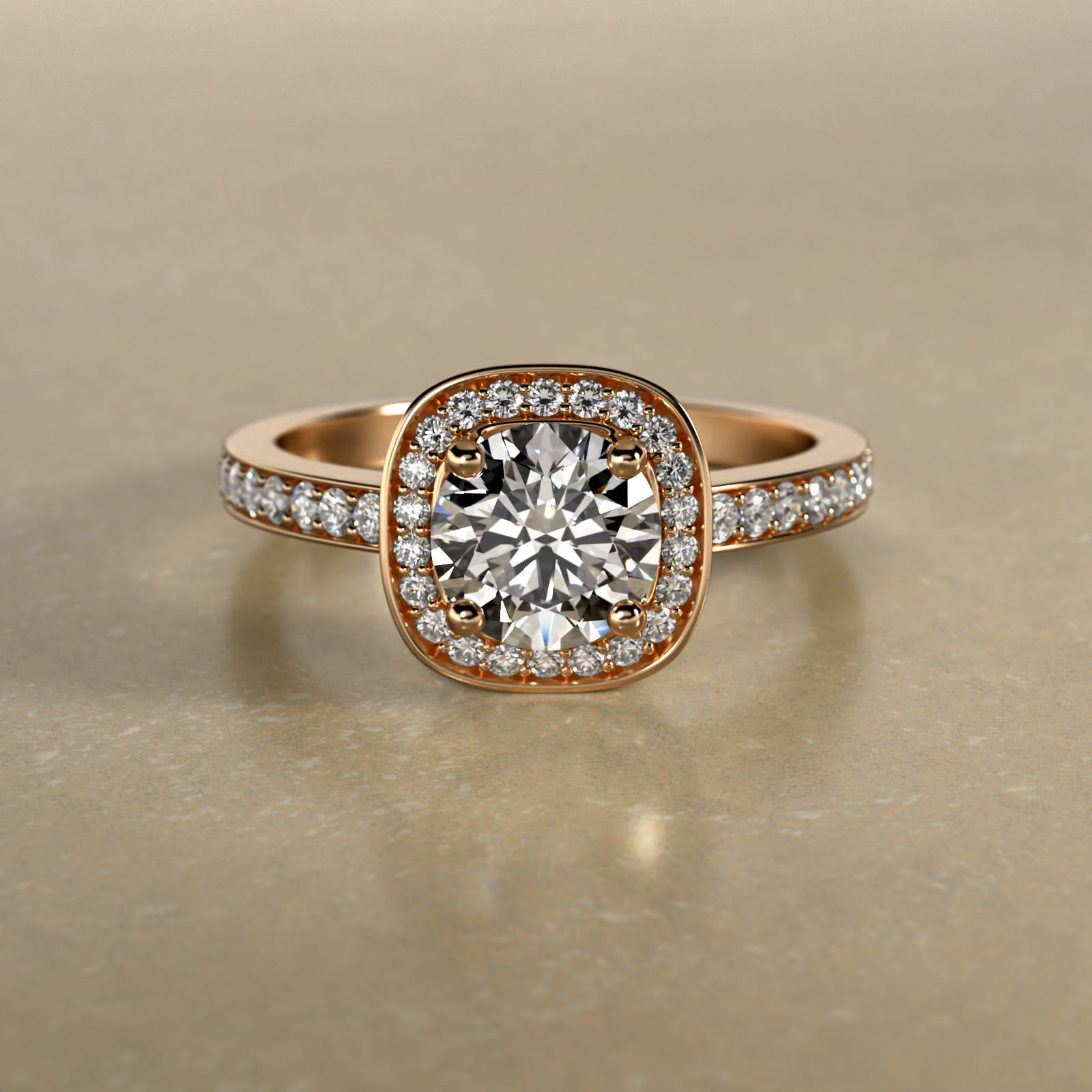 Cushion Basket Diamond Halo Engagement Ring In 18K Yellow Gold