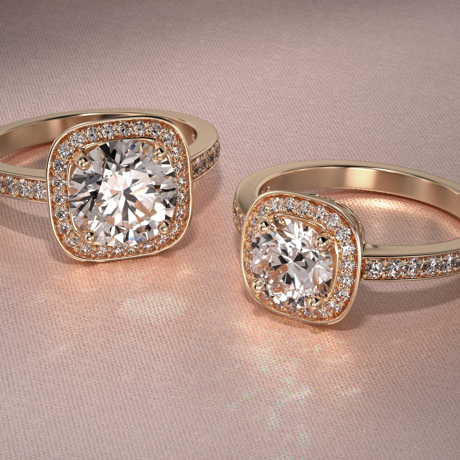 Cushion Basket Diamond Halo Engagement Ring In 18K Yellow Gold