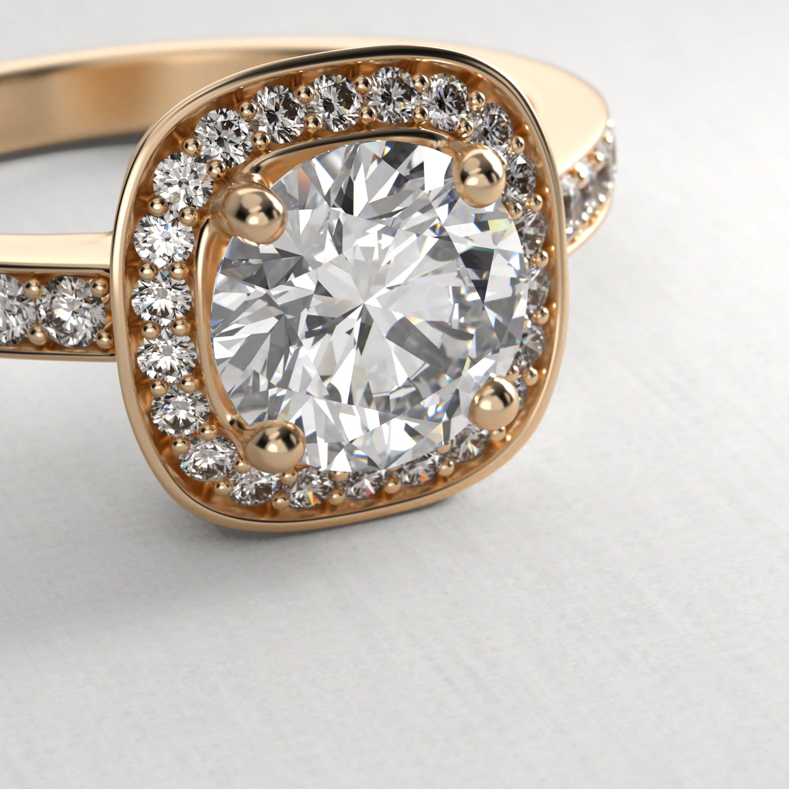 Cushion Basket Diamond Halo Engagement Ring In 14K Yellow Gold
