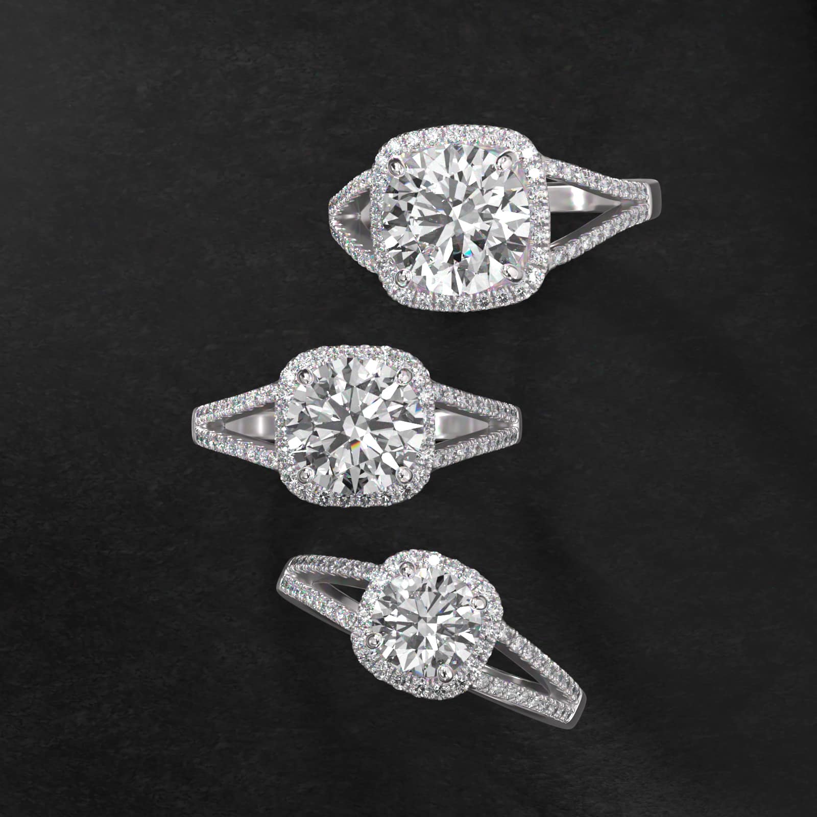 Cushion Split Shank Diamond Halo Engagement Ring In Platinum