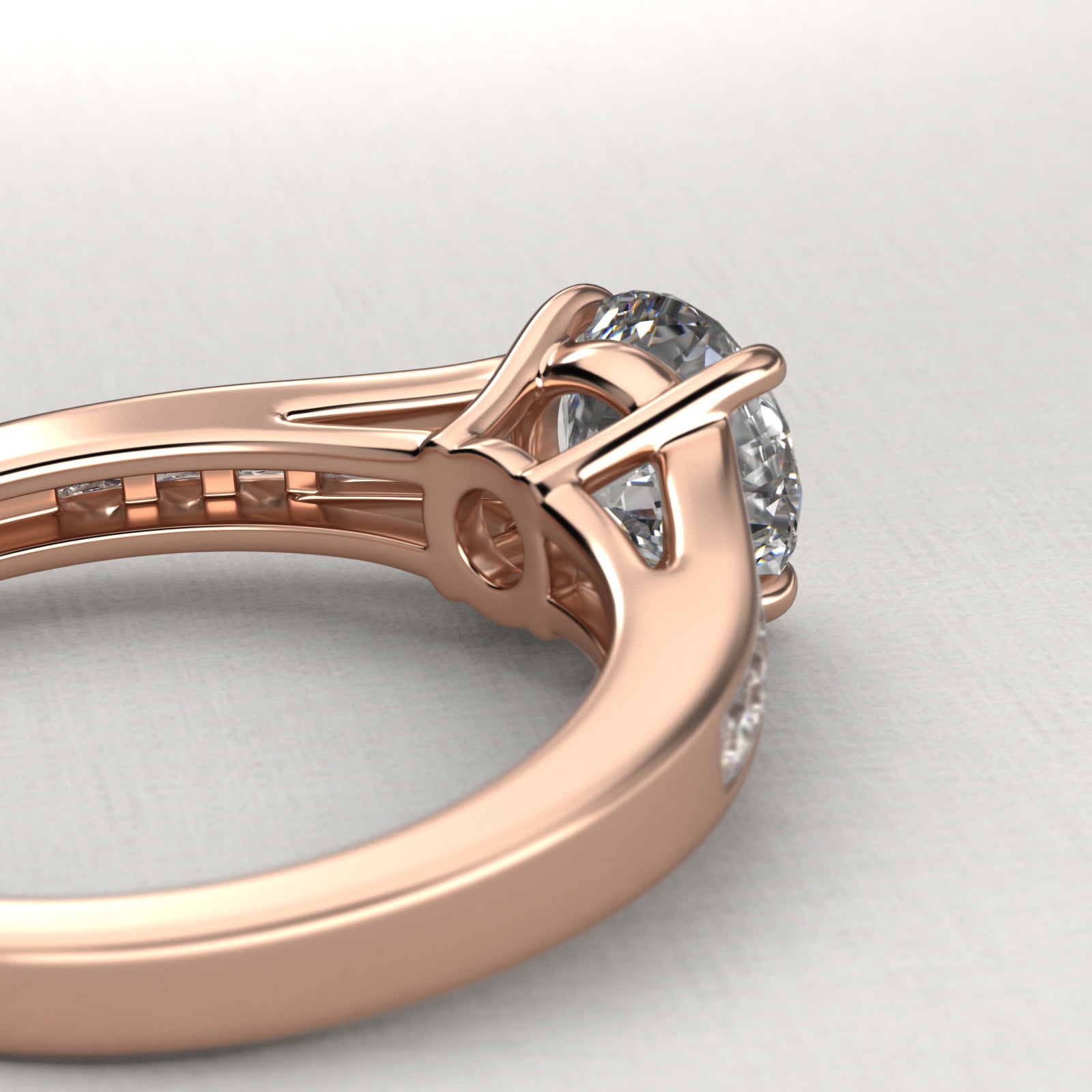 Engagement Ring With Channel Set Tapered Baguette And Princess Cut Diamonds In 14K Rose Gold
