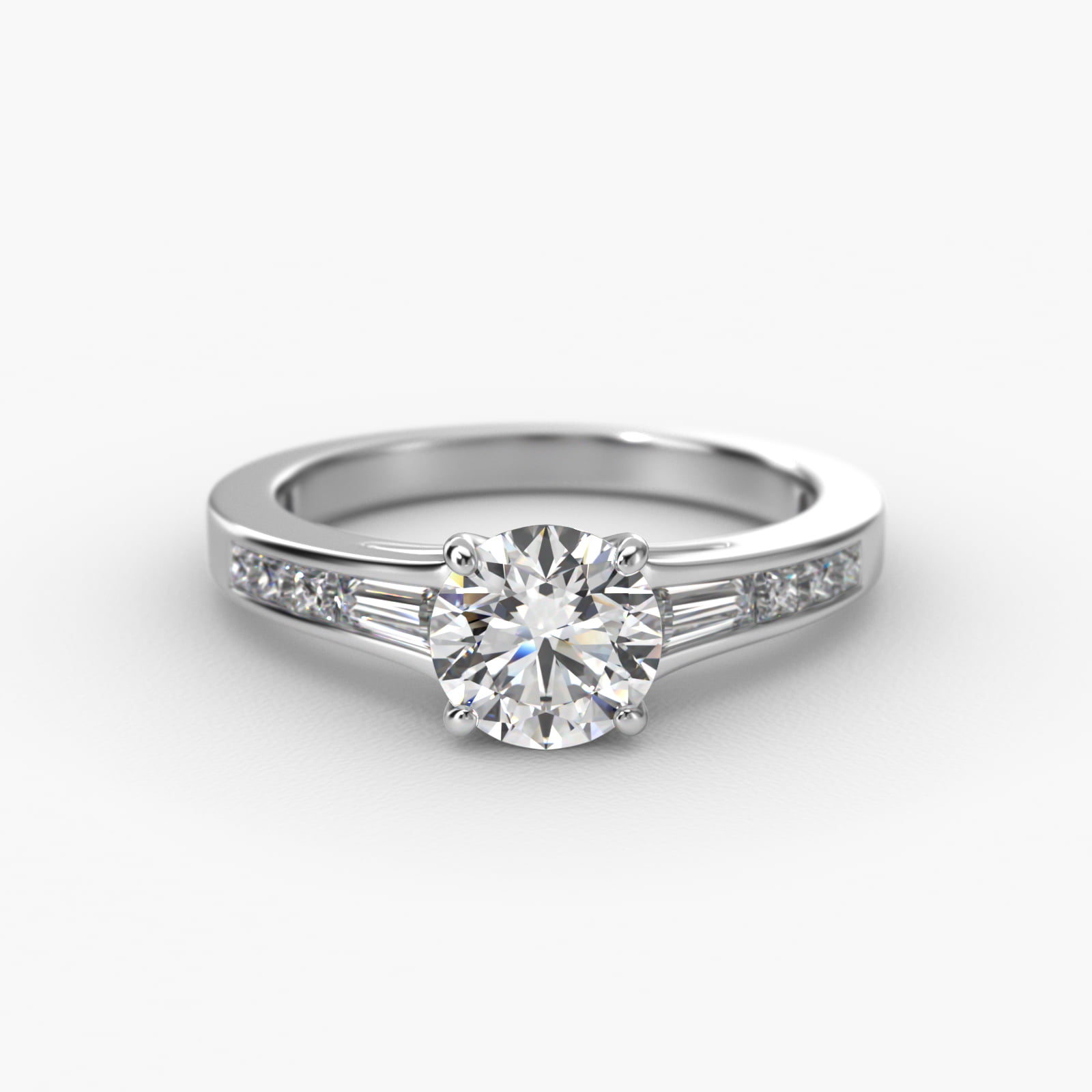 Engagement Ring With Channel Set Tapered Baguette And Princess Cut Diamonds In Platinum