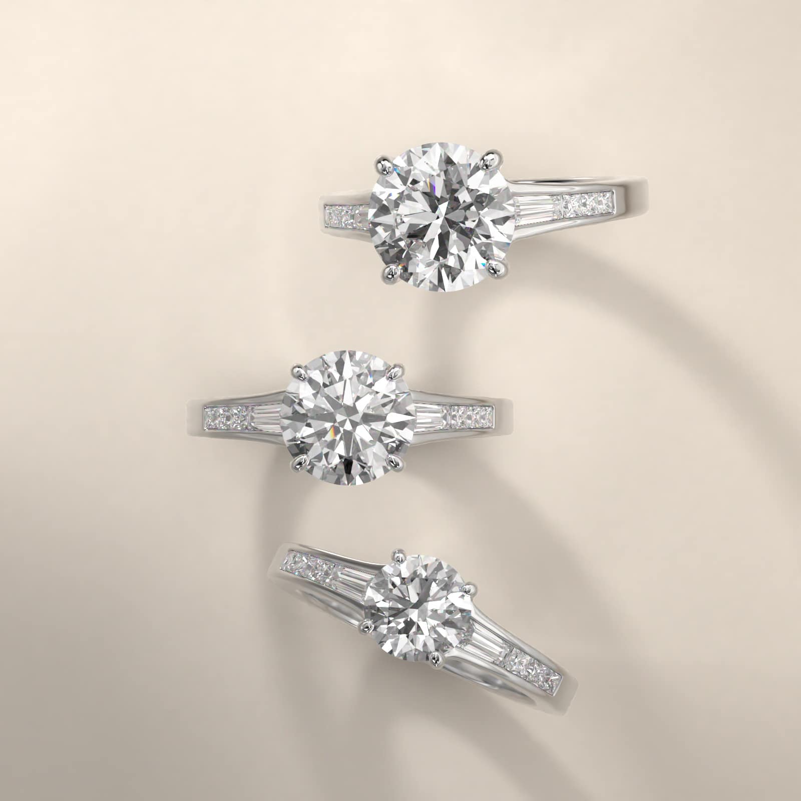 Engagement Ring With Channel Set Tapered Baguette And Princess Cut Diamonds In Platinum