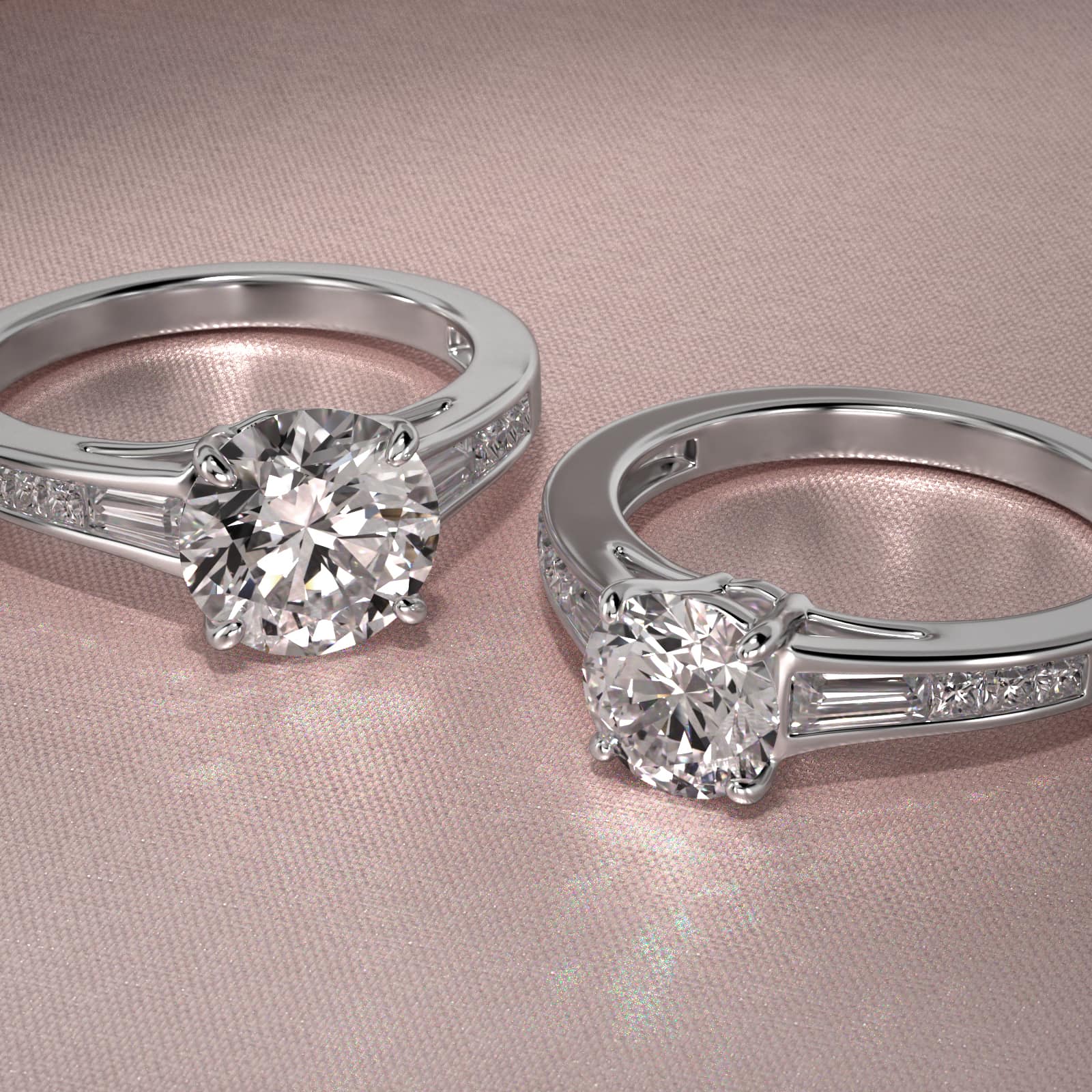 Engagement Ring With Channel Set Tapered Baguette And Princess Cut Diamonds In 14K White Gold