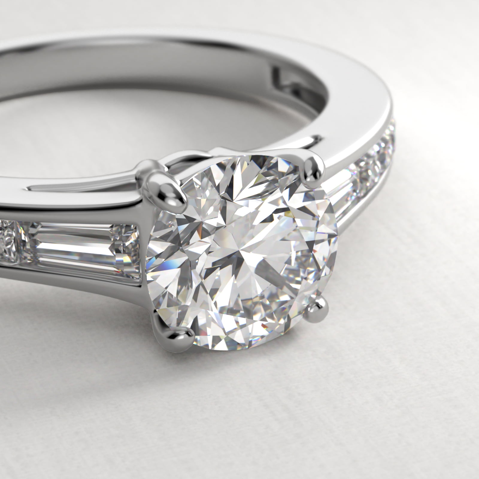 Engagement Ring With Channel Set Tapered Baguette And Princess Cut Diamonds In 18K White Gold