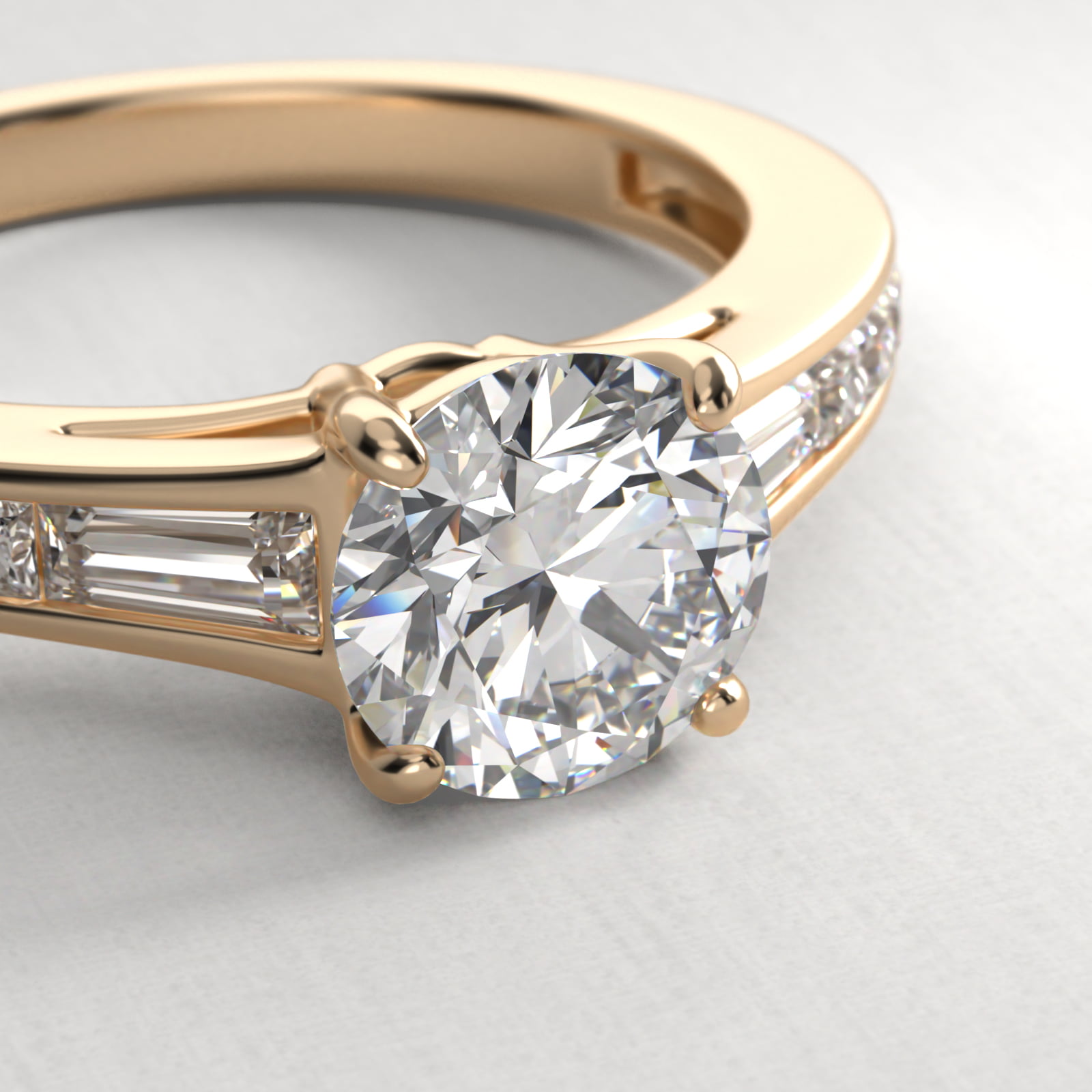 Engagement Ring With Channel Set Tapered Baguette And Princess Cut Diamonds In 18K Yellow Gold